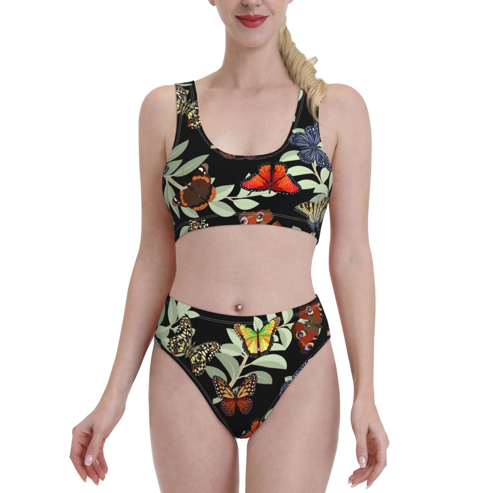 Haiem Multicolored Butterflies Women S High Waisted Bikini Set Two