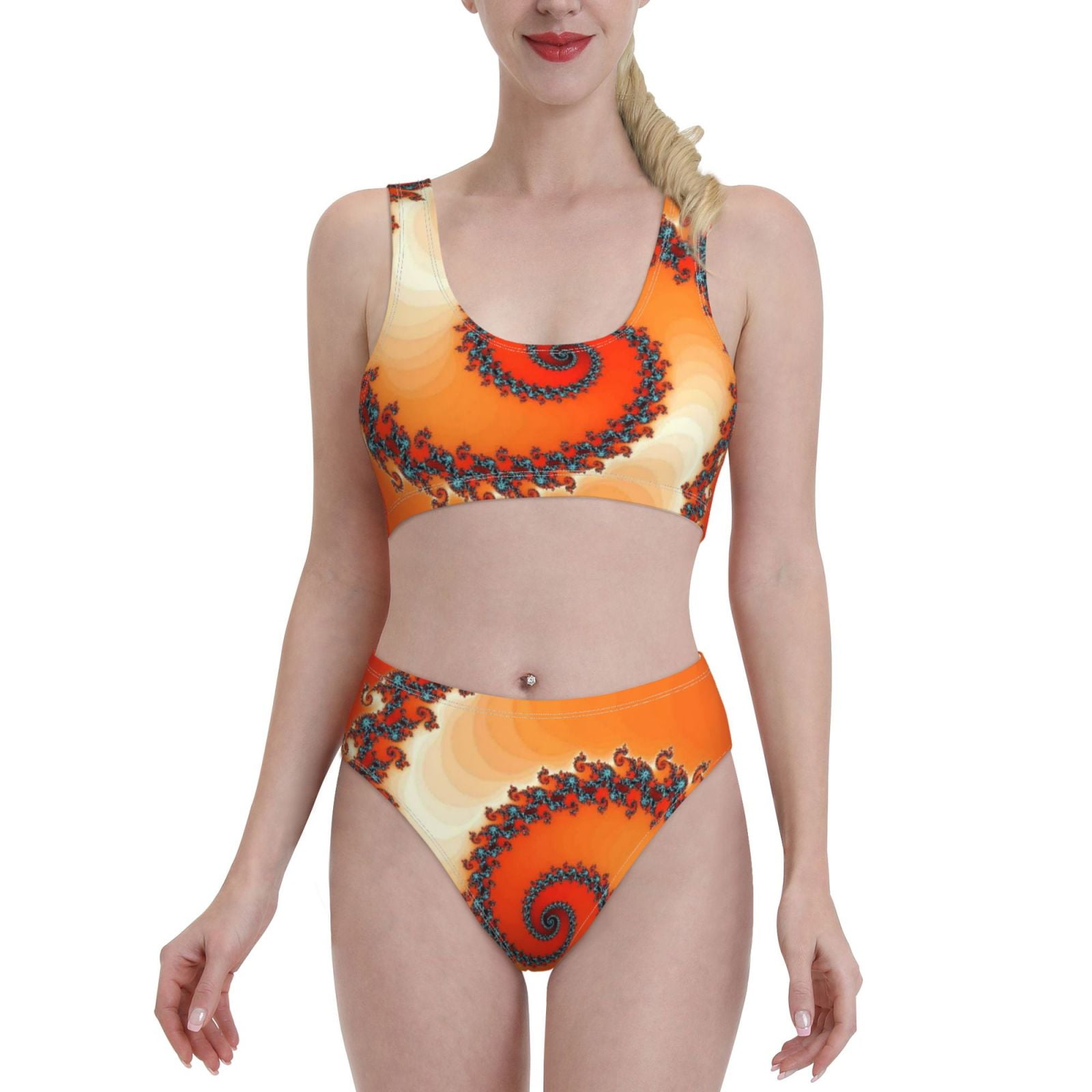 Haiem Orange Rotating Women S High Waisted Bikini Set Two Piece Bathing