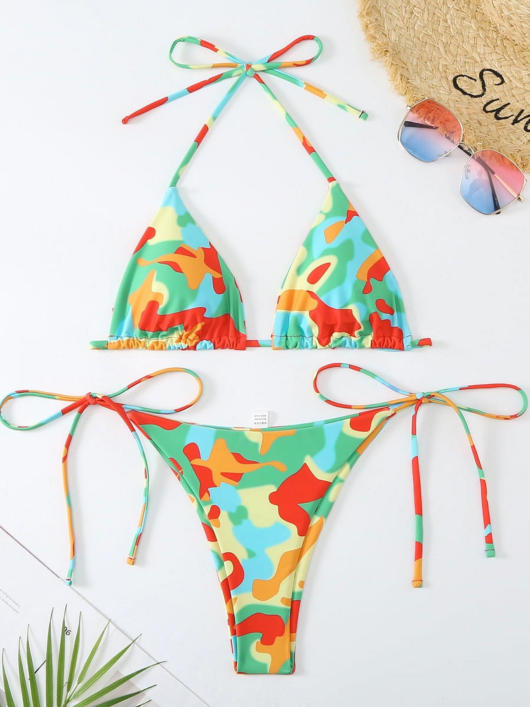Halter String Bikini Random Print Trikini Swimsuit Women Padded Swimwear Female Bathers Bathing