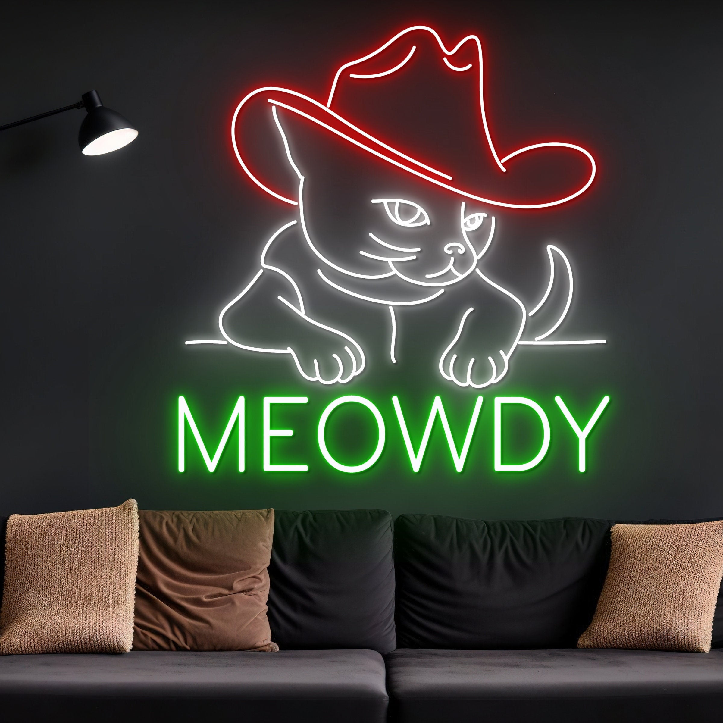 Handmadetneonsign Custom Meowdy Cowboy Cat Neon Sign Meowdy Cowboy Cat