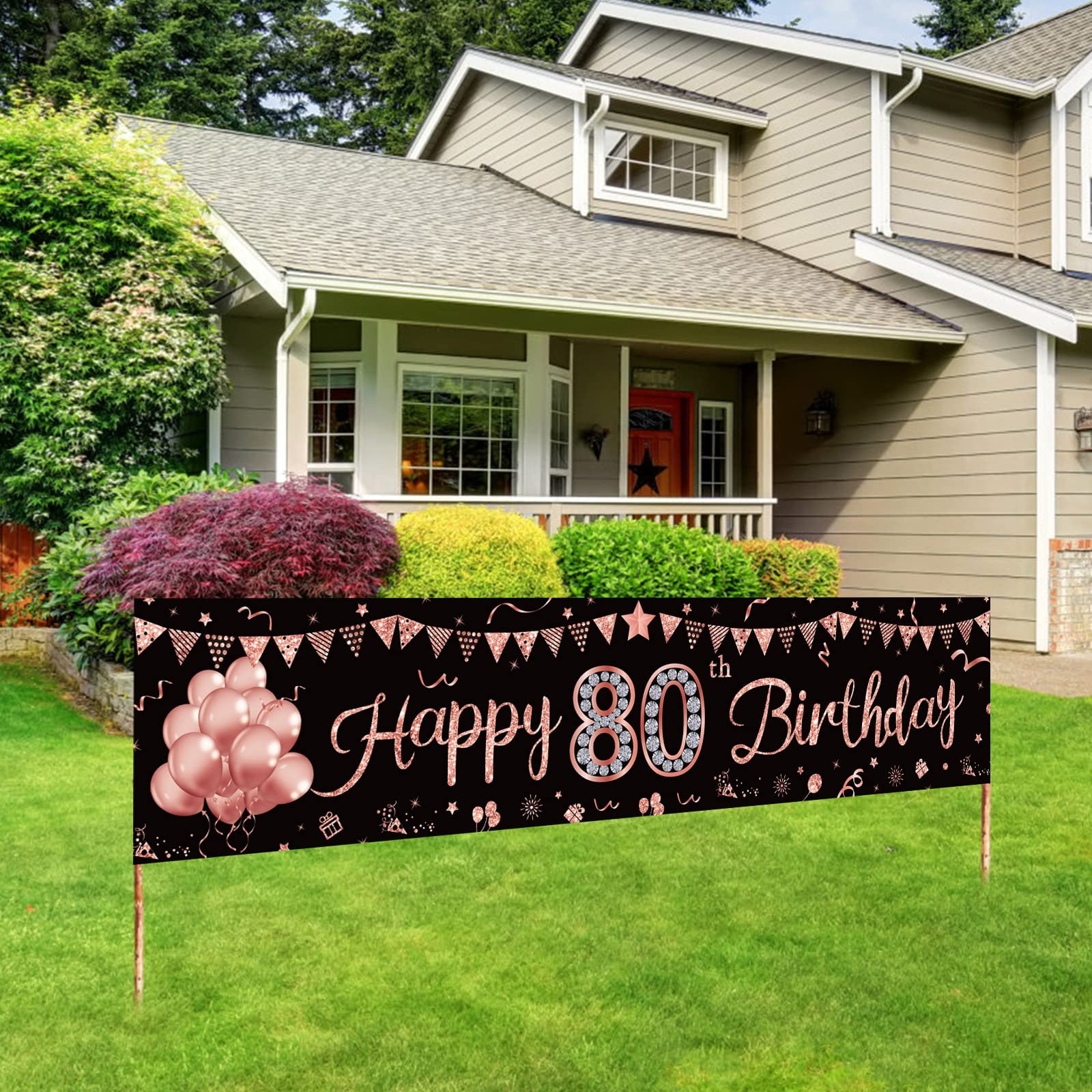 Happy 80th Birthday Banner DHF10 Decorations For Women Rose Gold 80