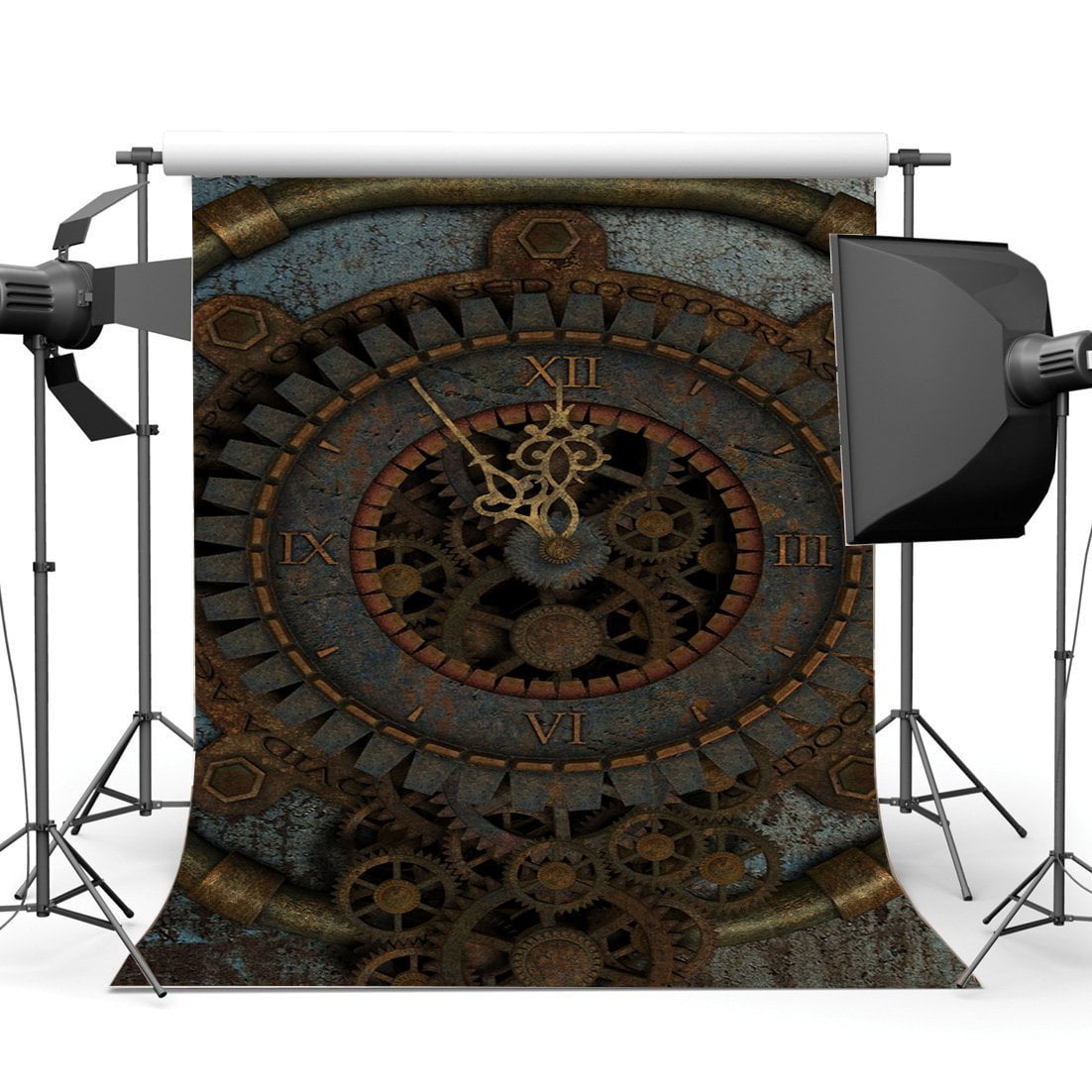 HelloDecor 5x7ft Steampunk Backdrop Vintage Metal Gears Grunge Ancient