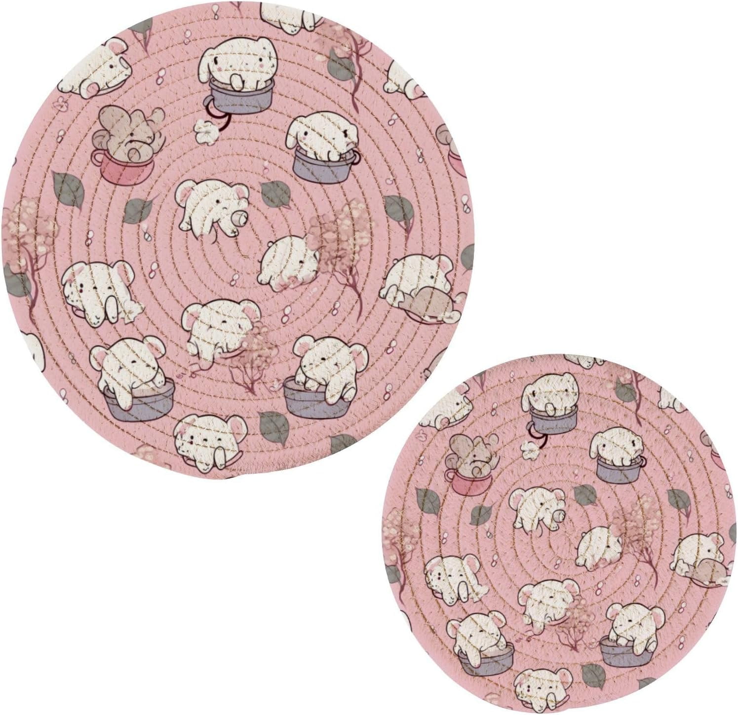 Hidove Cute Elephant Round Woven Potholders Set Trivets For Hot Dishe