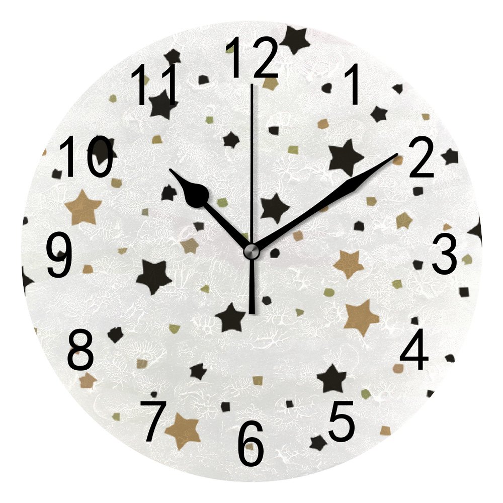 Hidove Round Wall Clock Home Decorative Cute Festival Background Gold