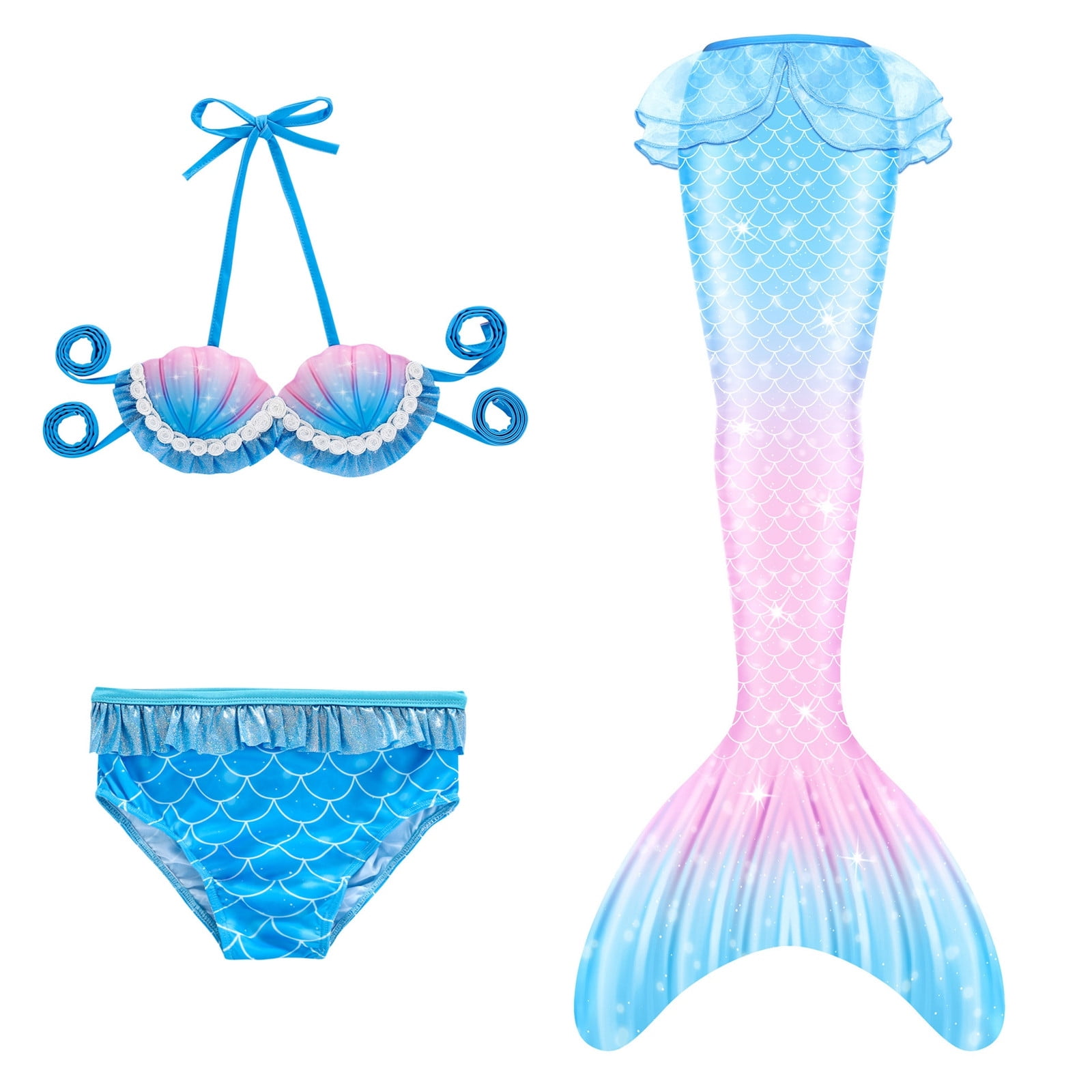 Hiijoy Girls Scale Print Ruffle Bikini Fish Tail Set Pcs Swimsuit
