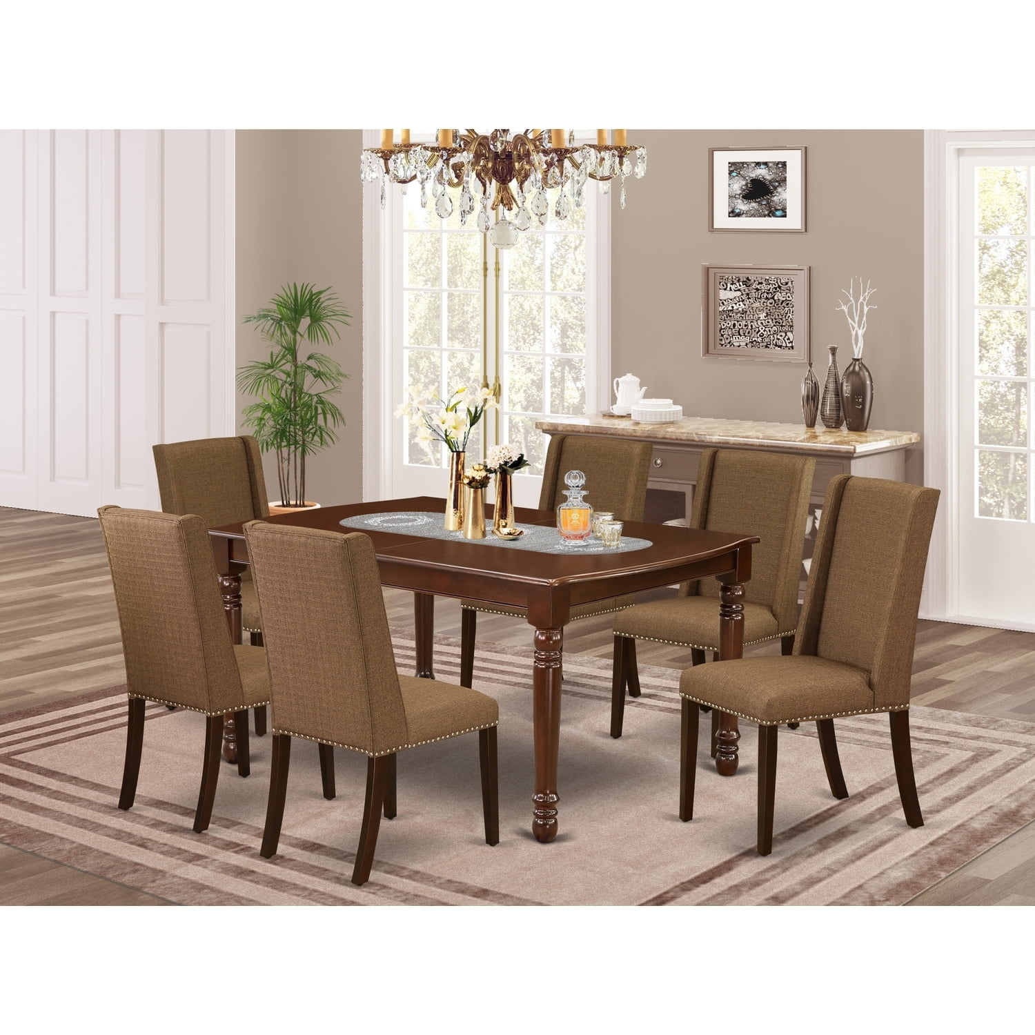 HomeStock Classic Comfort 7 Piece Dining Room Set 6 Parson Chairs And