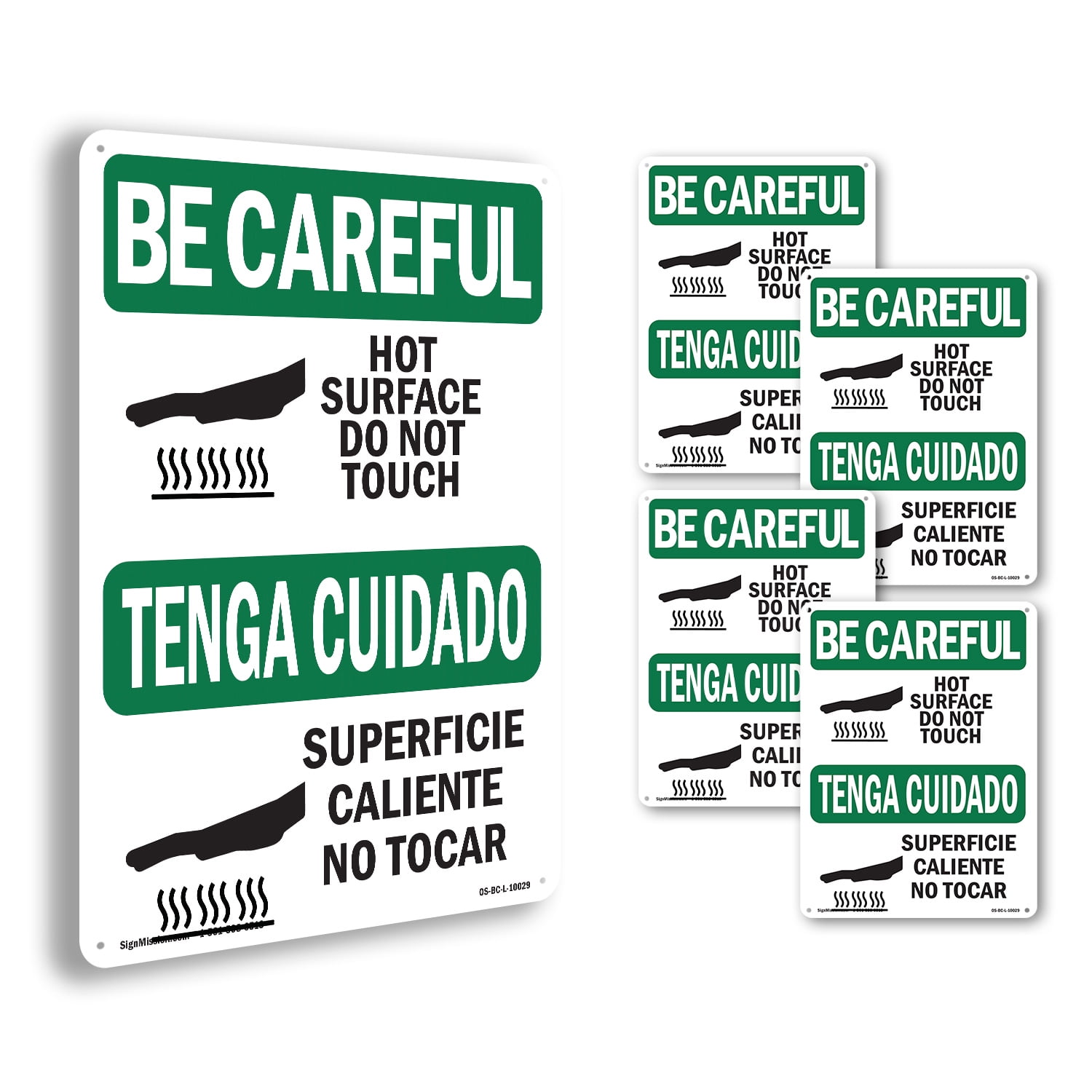 Hot Surface Do Not Touch Bilingual OSHA Be Careful Rigid Plastic Sign 24 Inch X 18 Inch 5 Pack