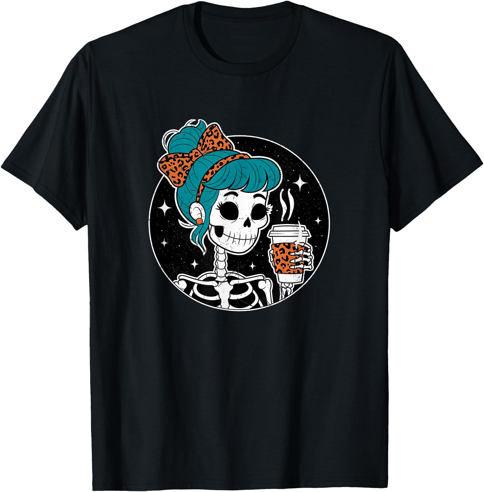 Hot Trending Tee With Skeleton Woman Having Coffee Halowen Fun Creepy