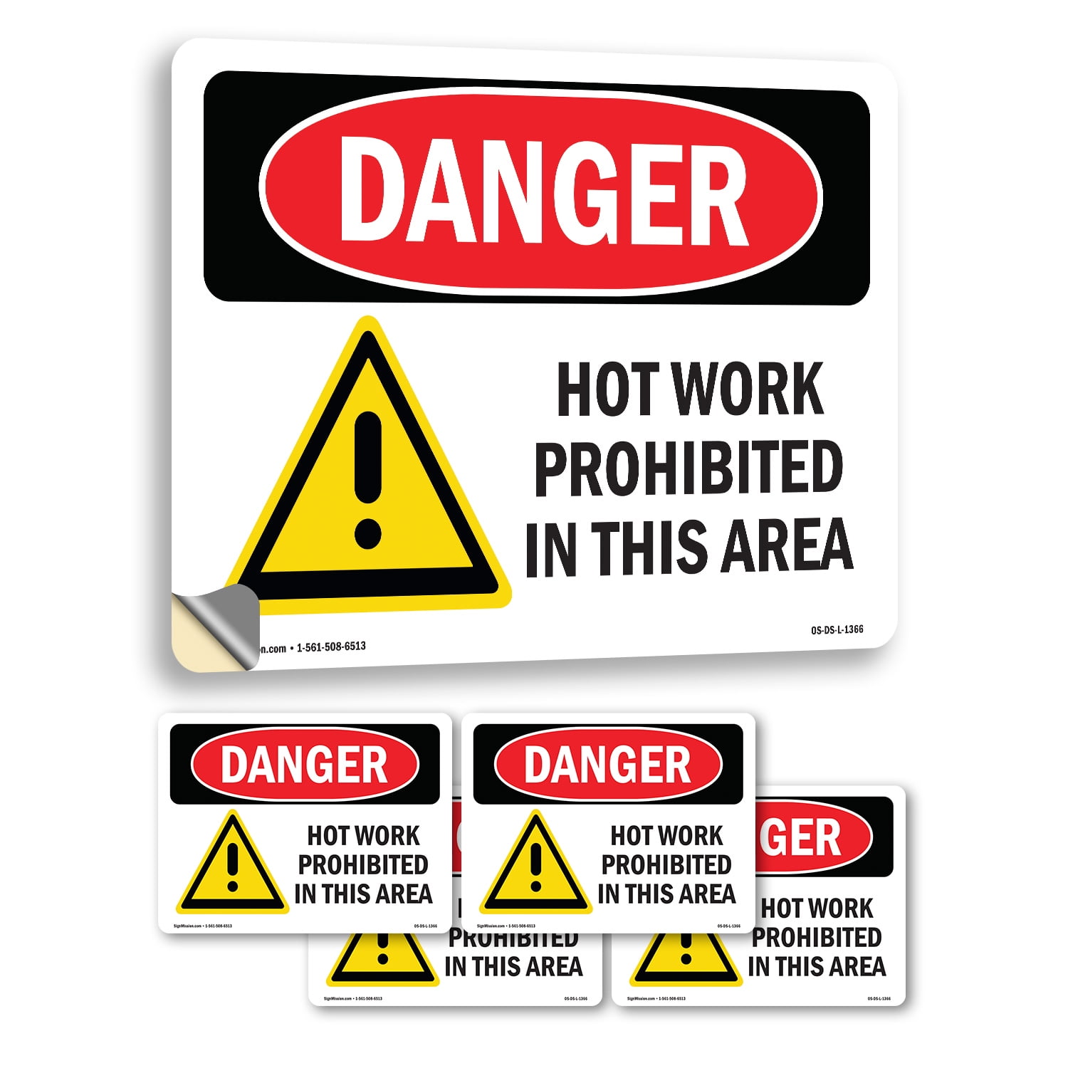 Hot Work Prohibited In This Area OSHA Danger Vinyl Decal Label Inch X Inch Pack