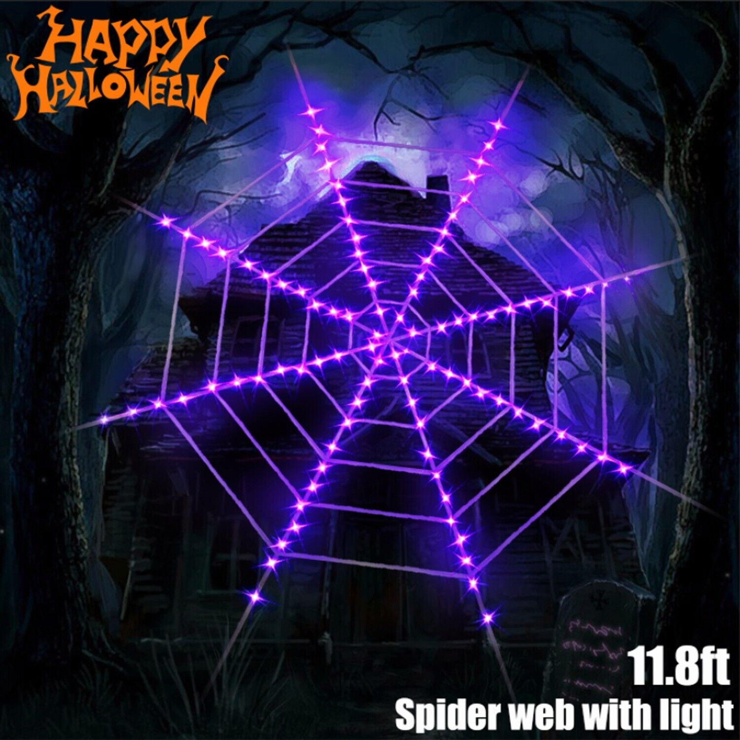 Htwon Giant Large Halloween Spider Web Light Up Cobweb Outdoor Yard