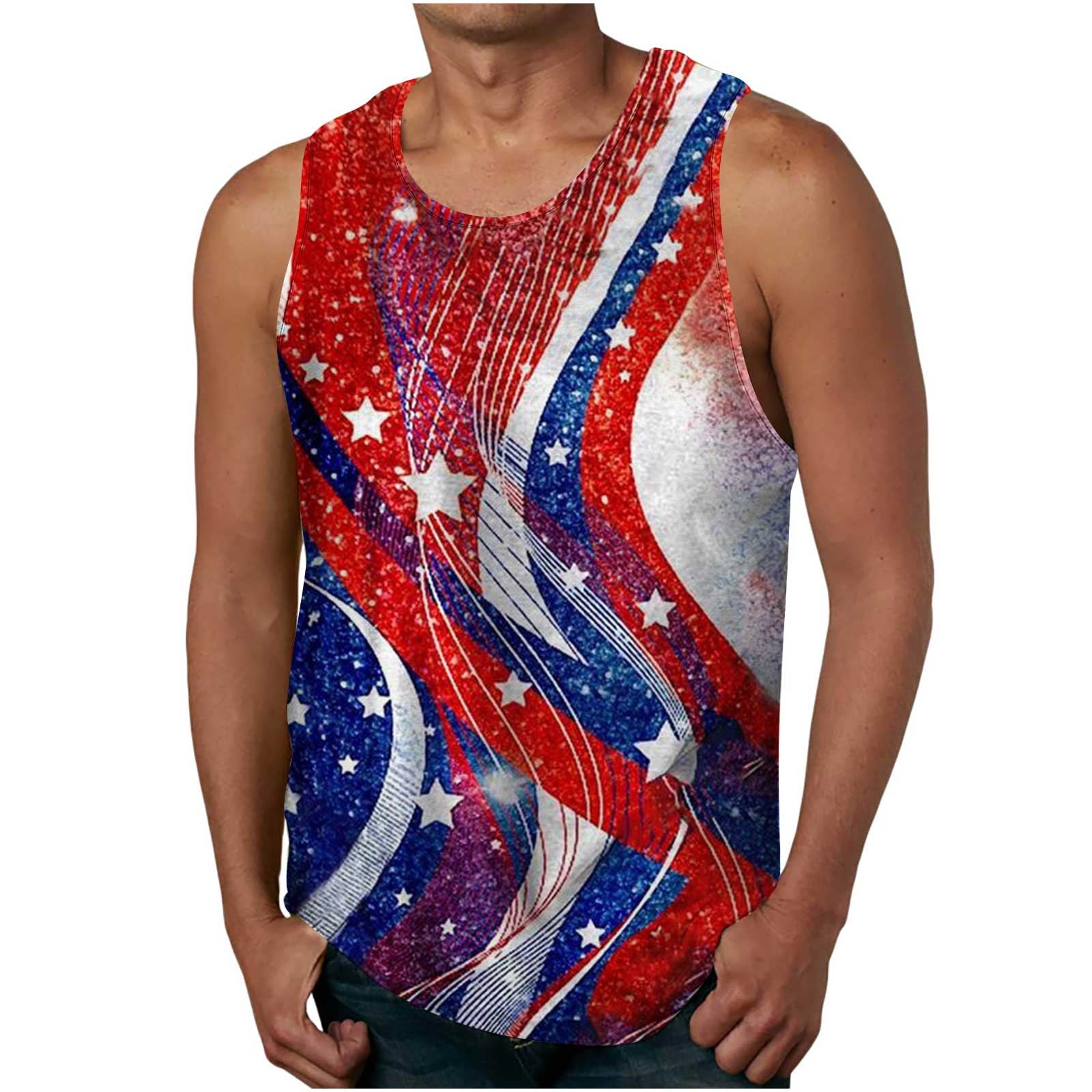 Hvyesh Mens Independce Day Tank Tops Basic American Flag Printed