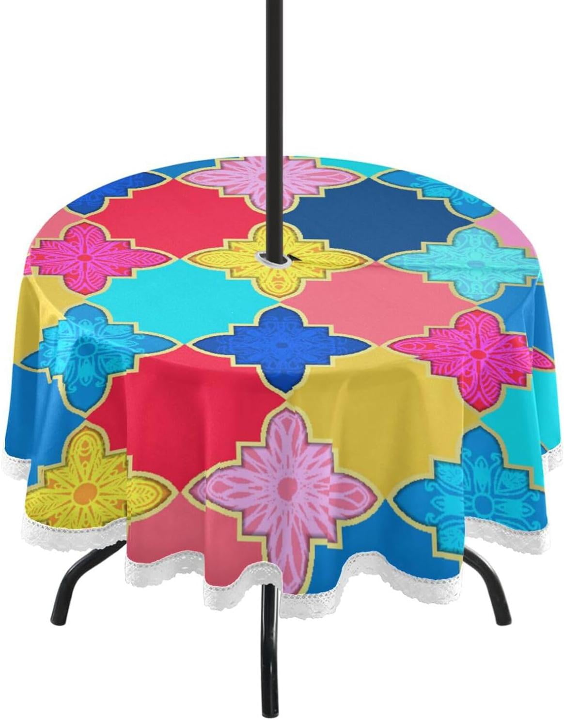 Hyjoy 60 Mandala Floral Texture Round Tablecloth Outdoor Table Covers