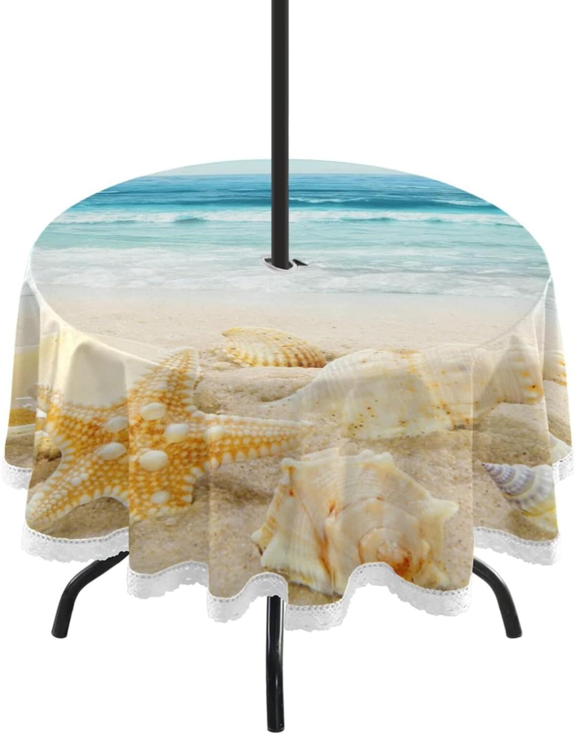 Hyjoy Sea Beach Starfish Round Tablecloth Waterproof Outdoor