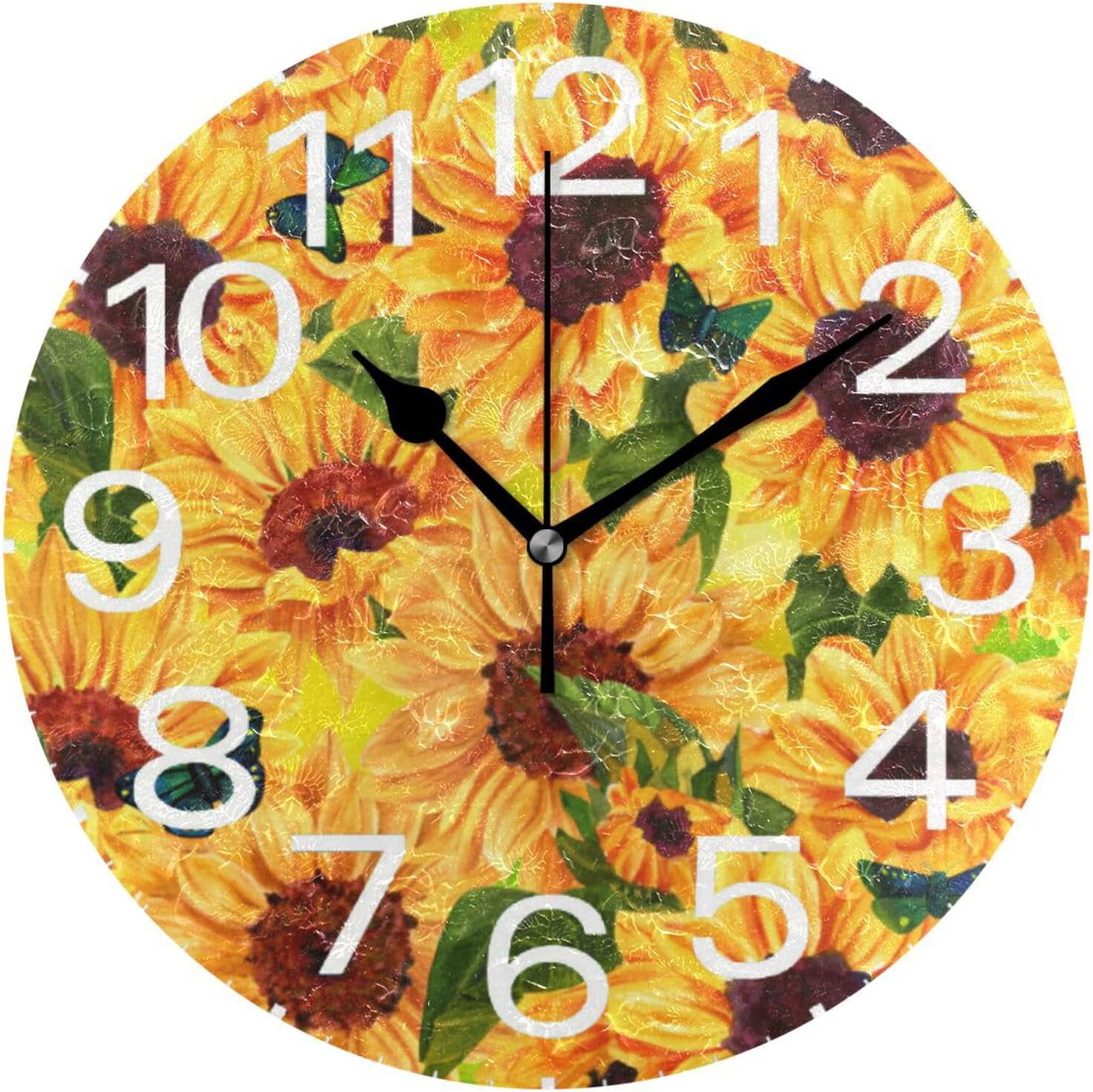 Hyjoy Cartoon Sunflower Wall Clock Silent Non Ticking Inch Battery