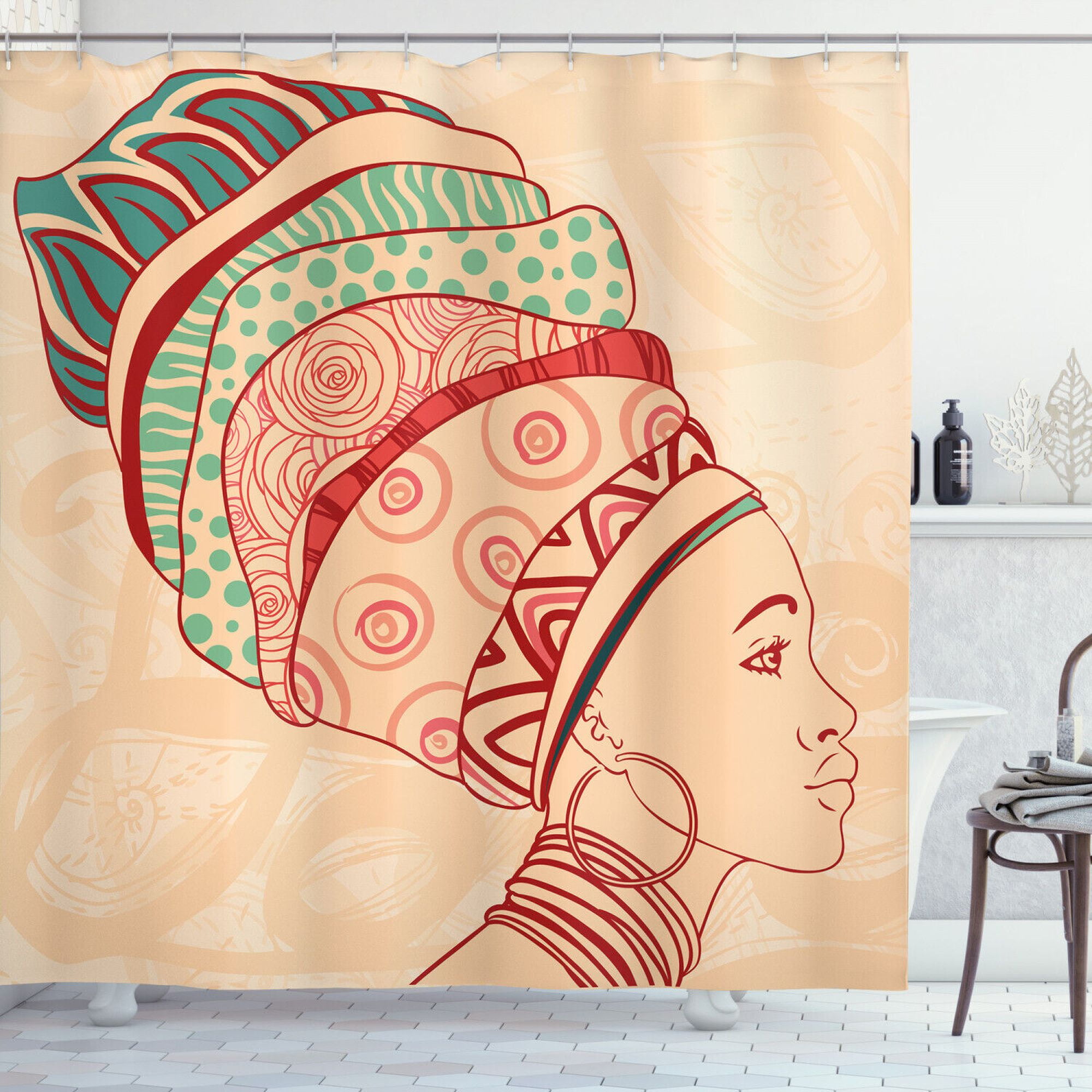 INPERCUST African Queen Shower Curtain Exquisite Female Turban Print