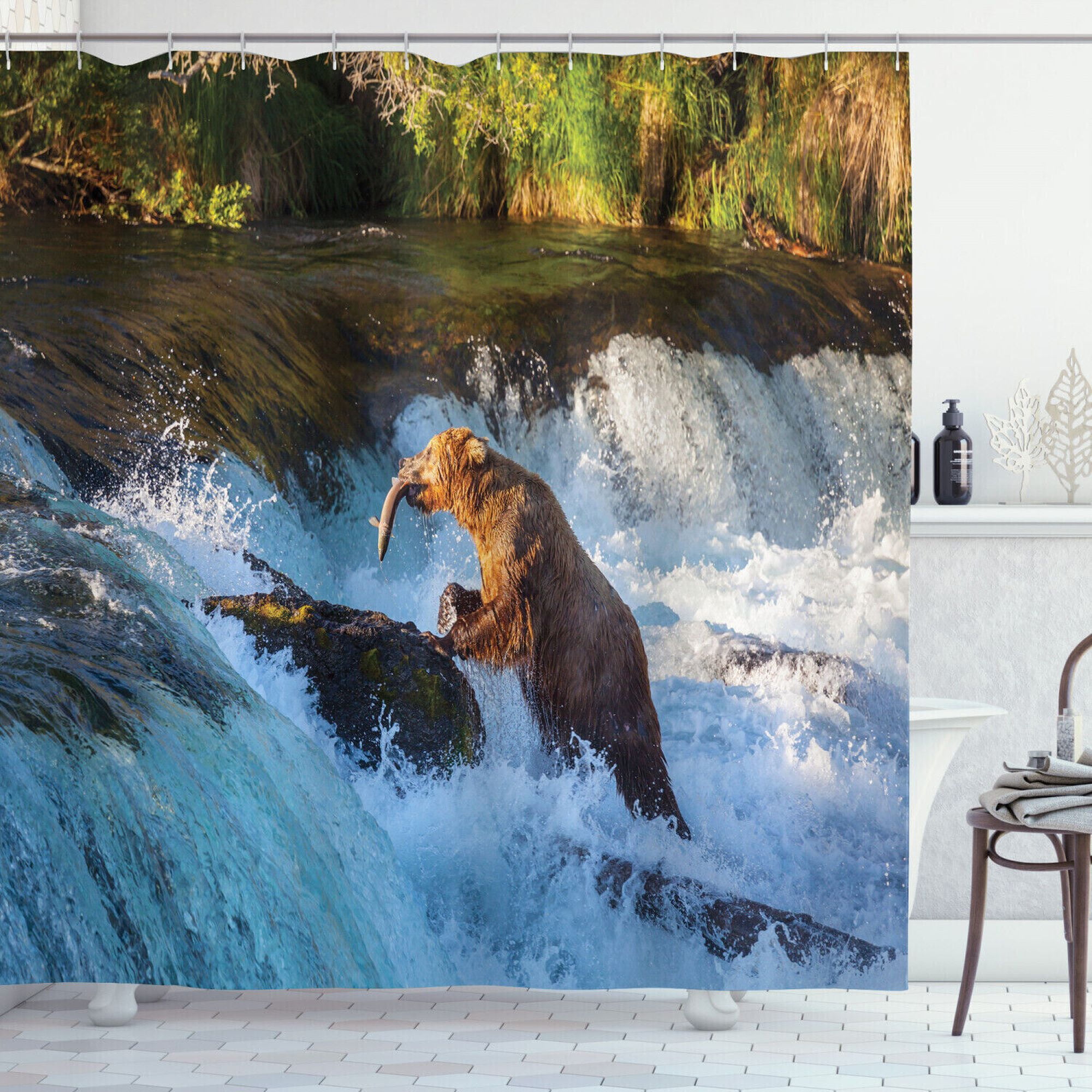 INPERCUST Alaskan Wilderness Shower Curtain Majestic Waterfall And