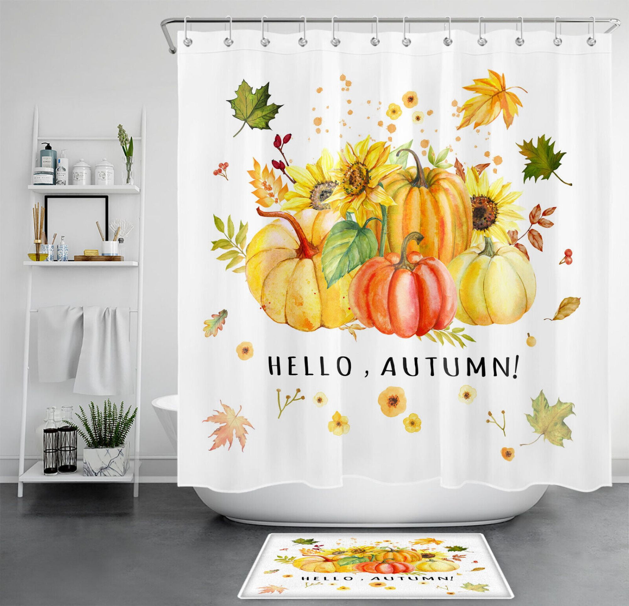 Inpercust Autumn Harvest Watercolor Leaf Sunflower Shower Curtain For