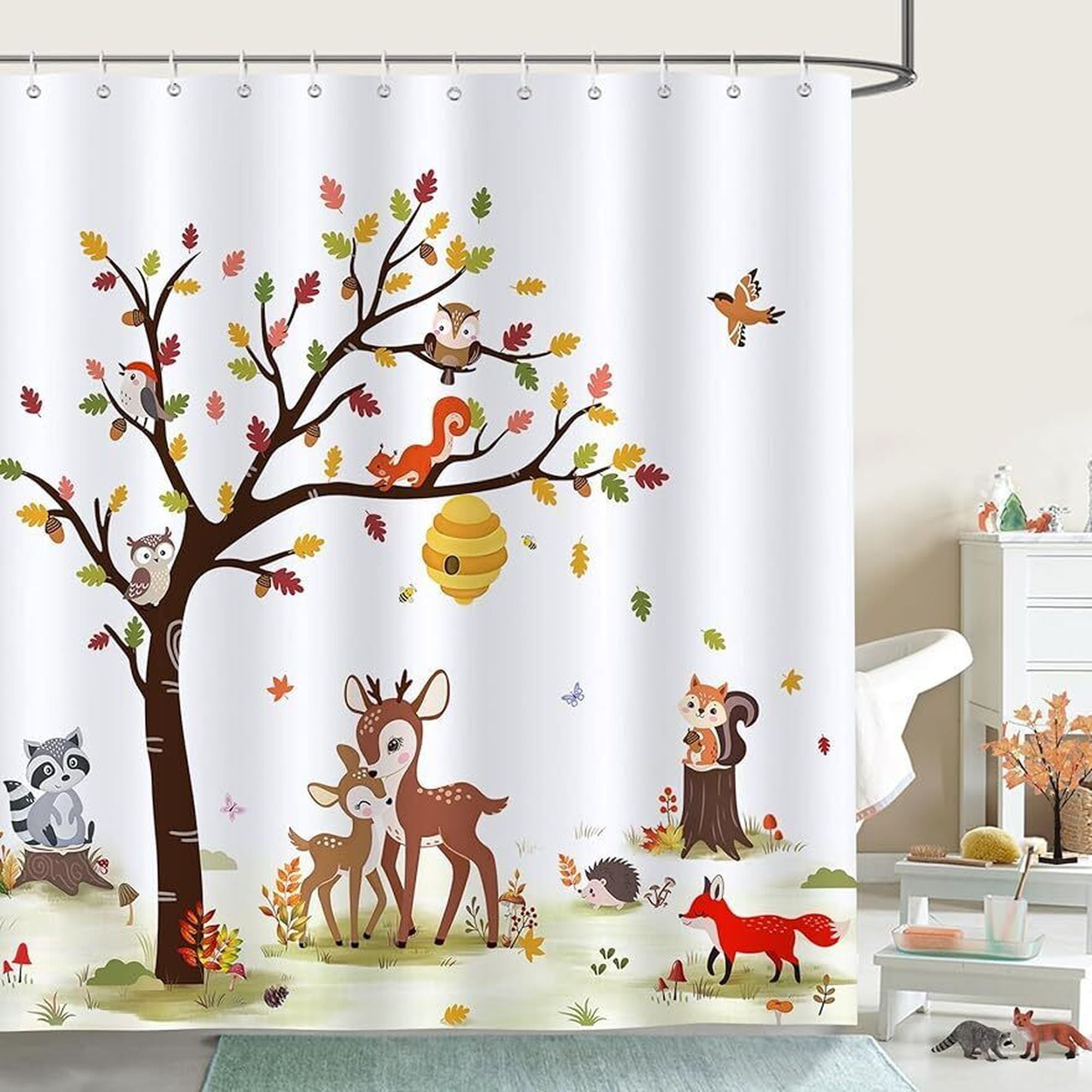 Inpercust Enchanting Woodland Creatures Shower Curtain Fox Themed