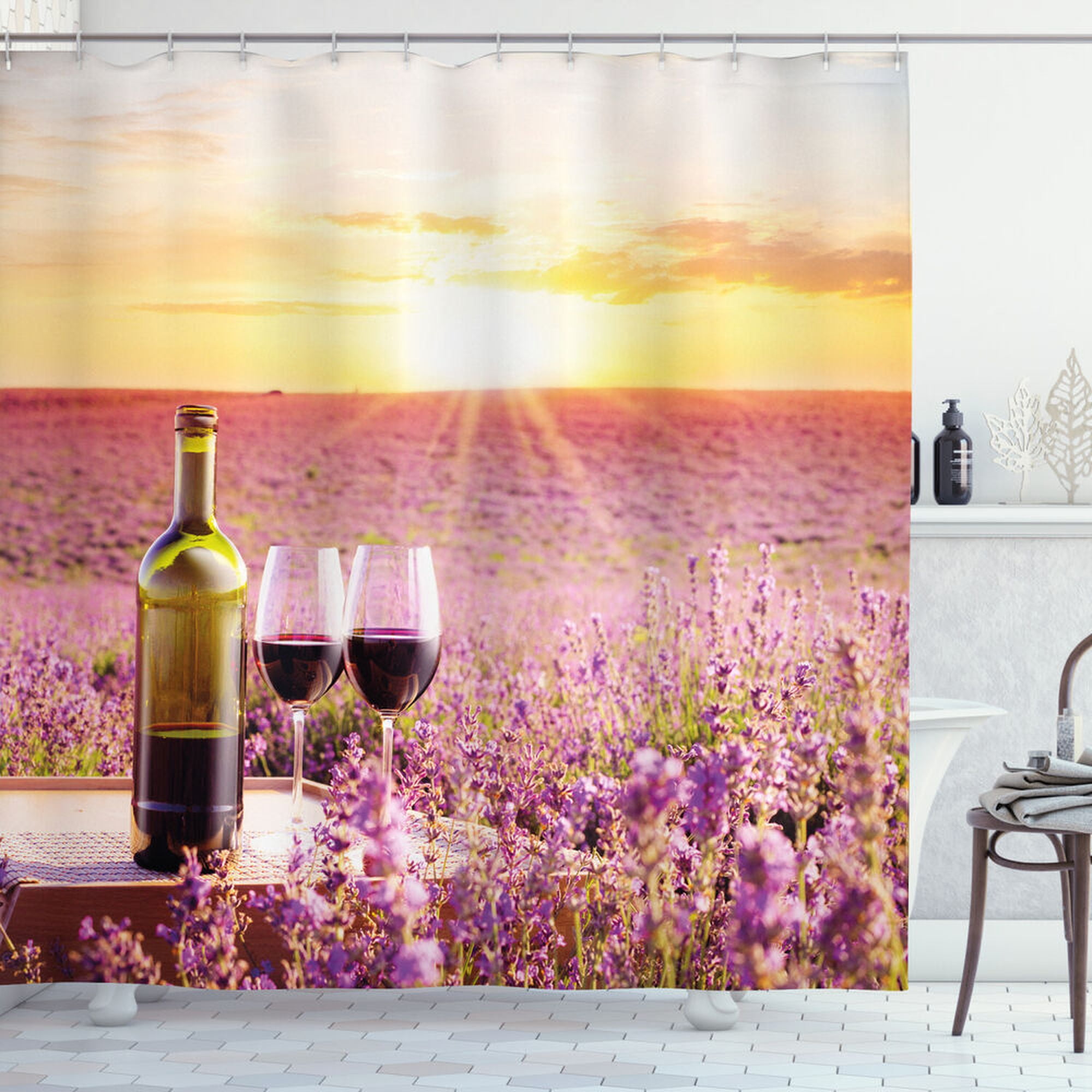 Inpercust Lavender Meadow Wine Shower Curtain A Picnic Inspired