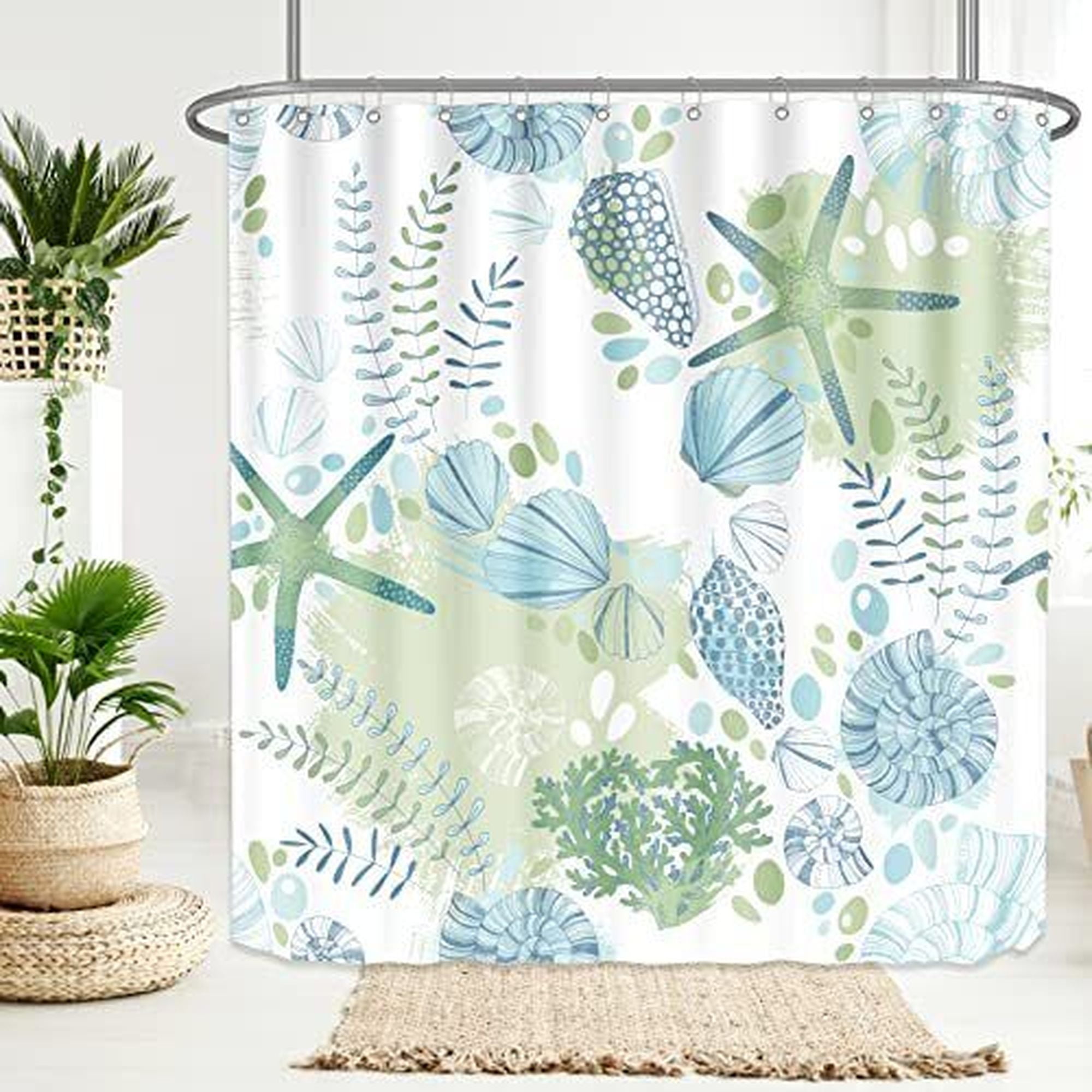 INPERCUST Seashell Paradise Coastal Fabric Shower Curtain Beach