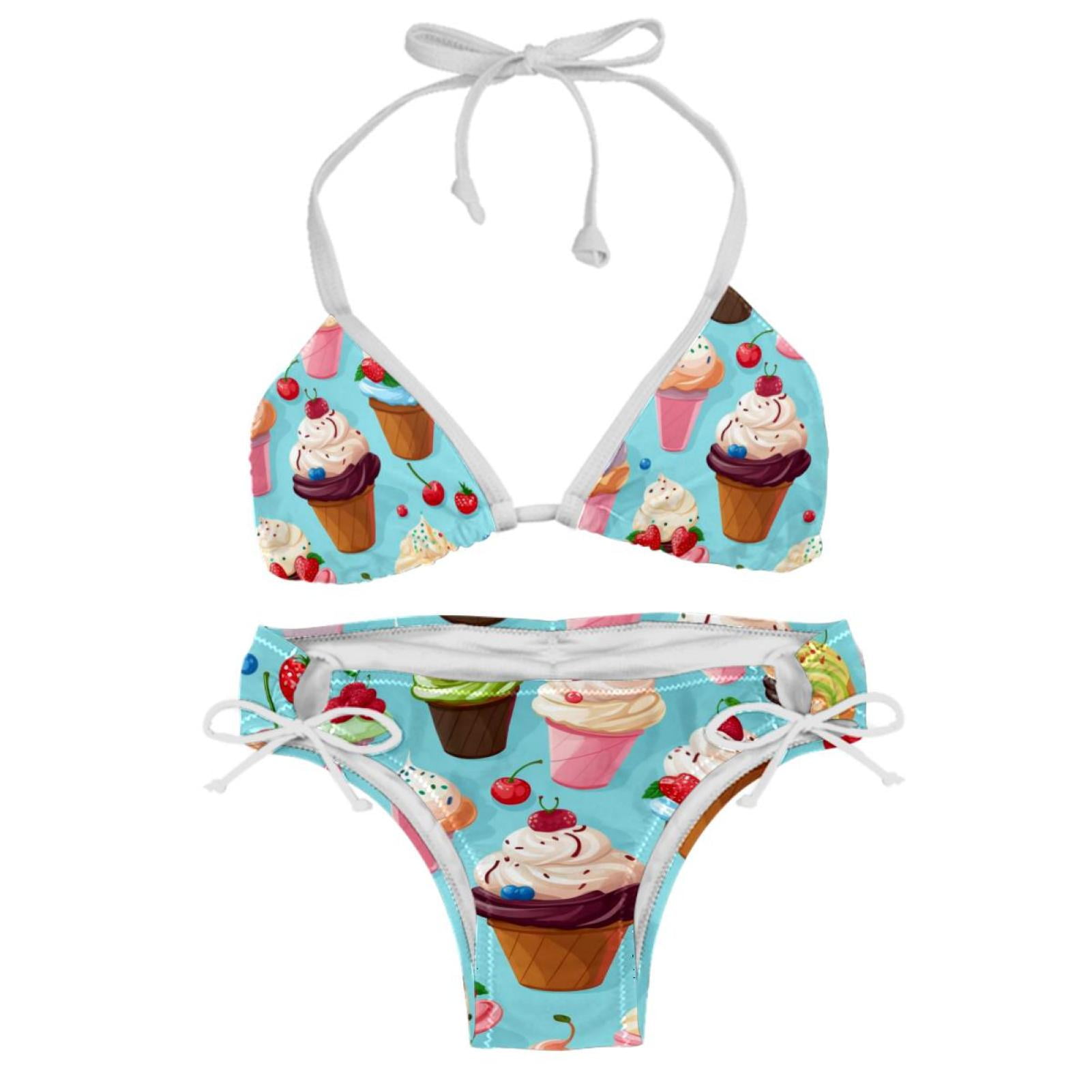 Ice Cream Detachable Sponge Adjustable Strap Bikini Set Swimsuit Two