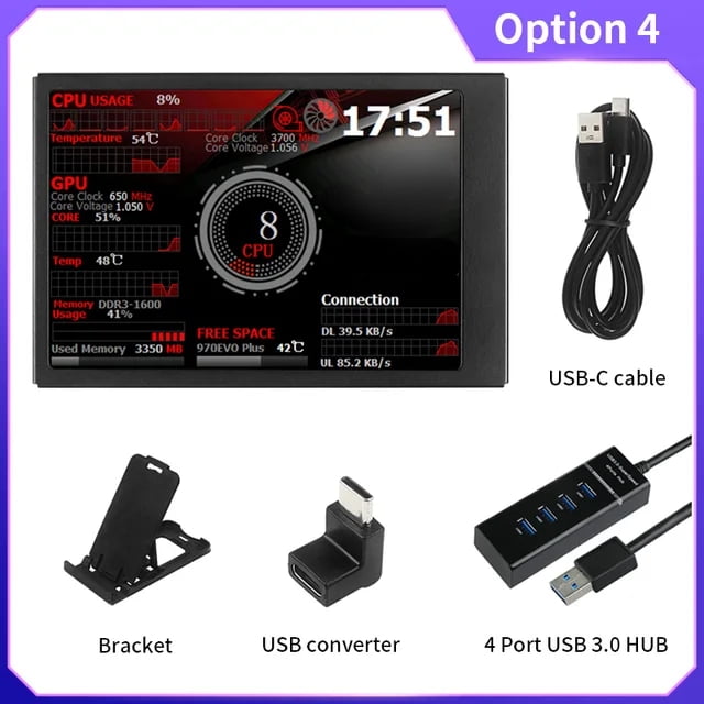 Inch IPS Display Type C Secondary Screen 480x320 LCD For AIDA64 CPU RAM