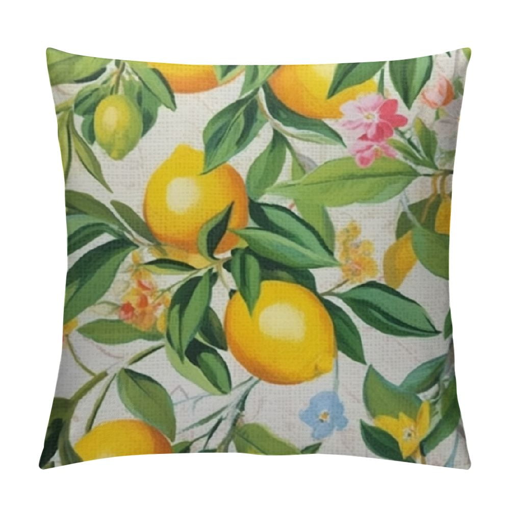 JEUXUS Lemon Throw Pillow Cover Fruits And Leaves Floral Fabric For