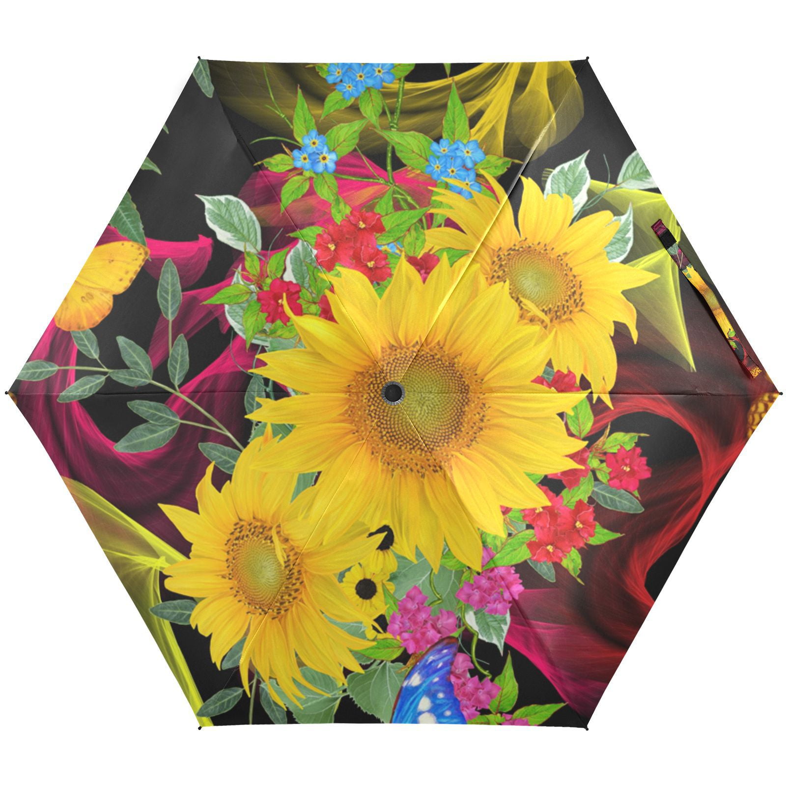 Jstel Sunflower Butterfly Flowers Floral Folding Umbrella For Rain Sun