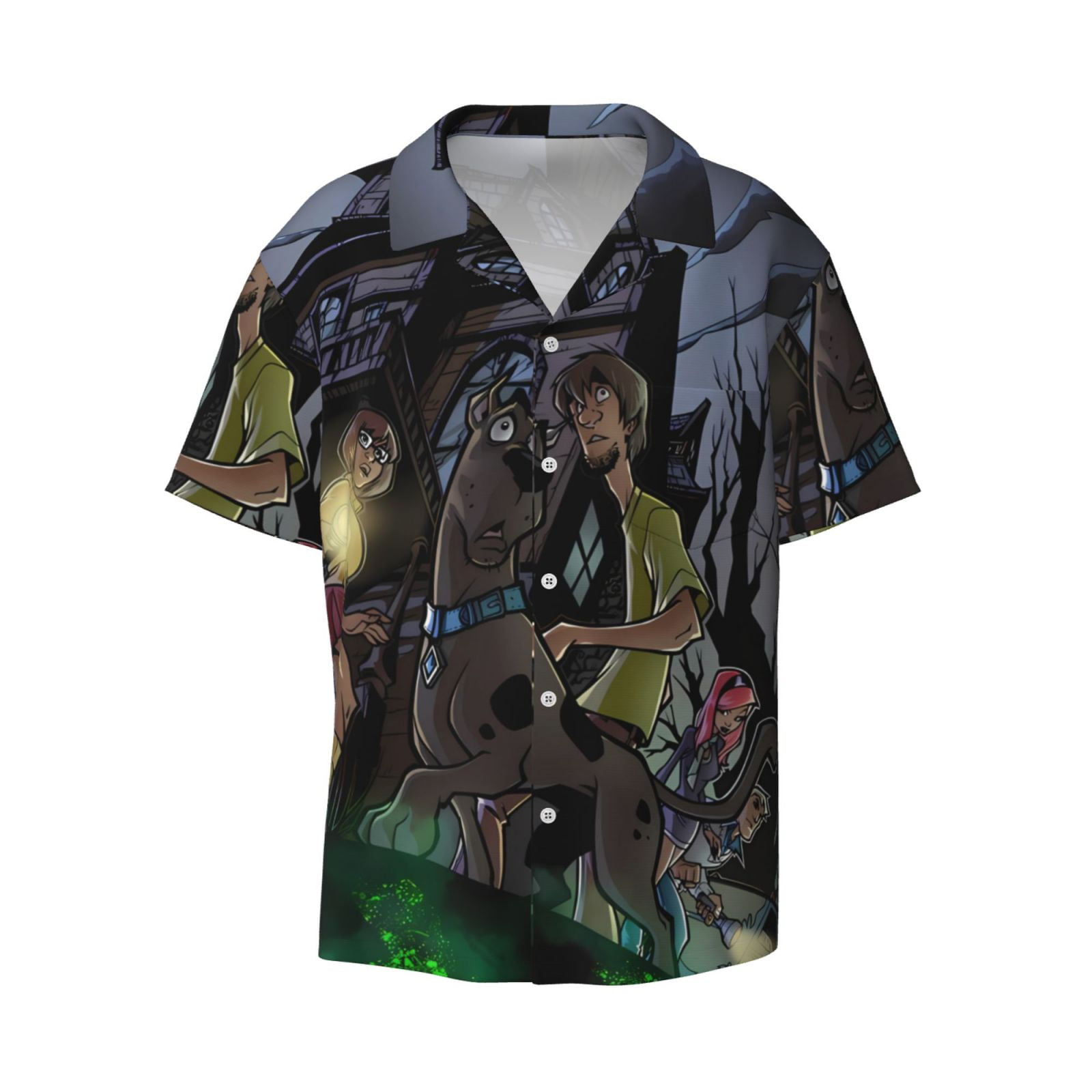 Japuie Scooby Doo Print Men S Casual Short Sleeved Shirt Button Down