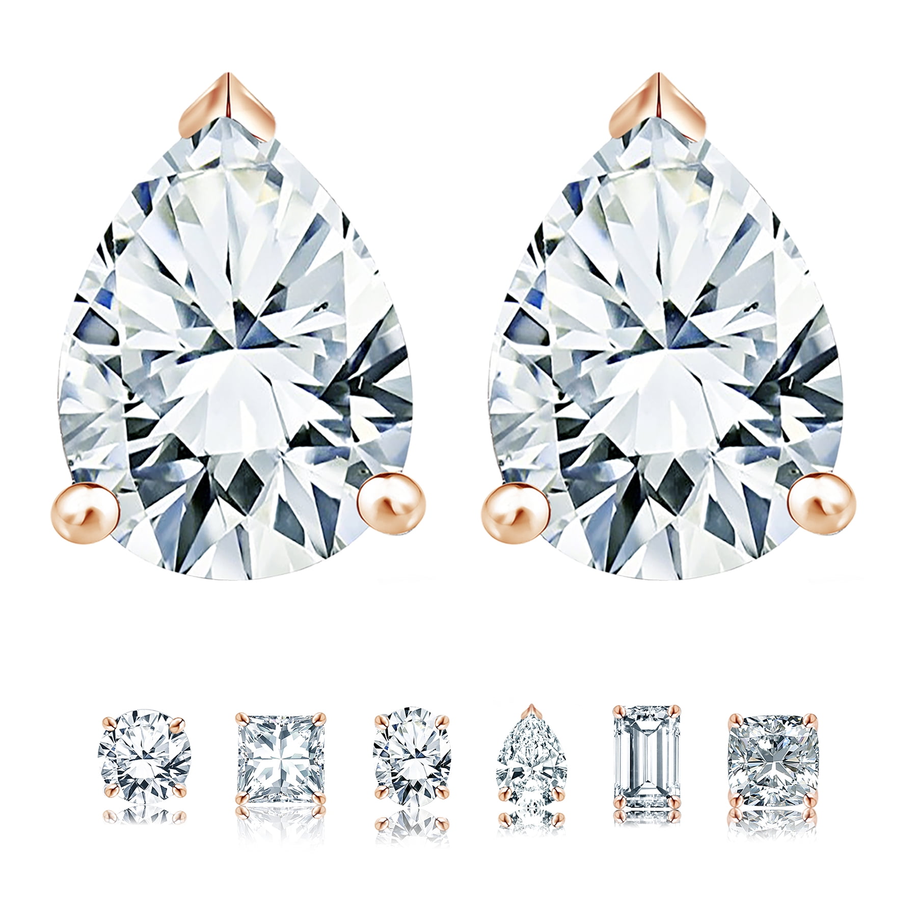 JeenMata 2 Carat Pear Cut Moissanite Minimalist Solitaire Stud Earrings