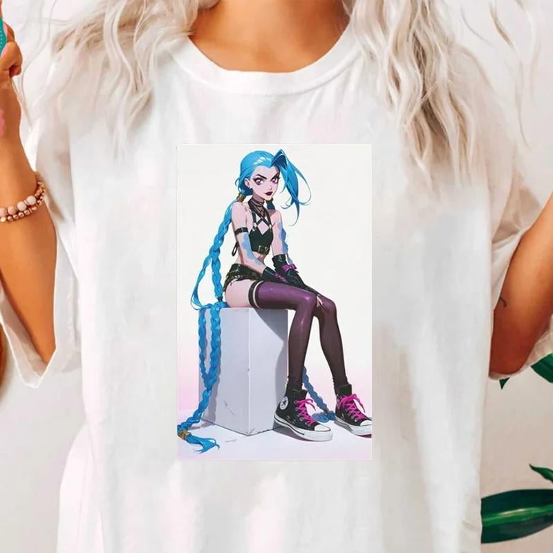 Jinx Arcane Crewneck Jinx Anime Character Arcane Round Neck T Powder