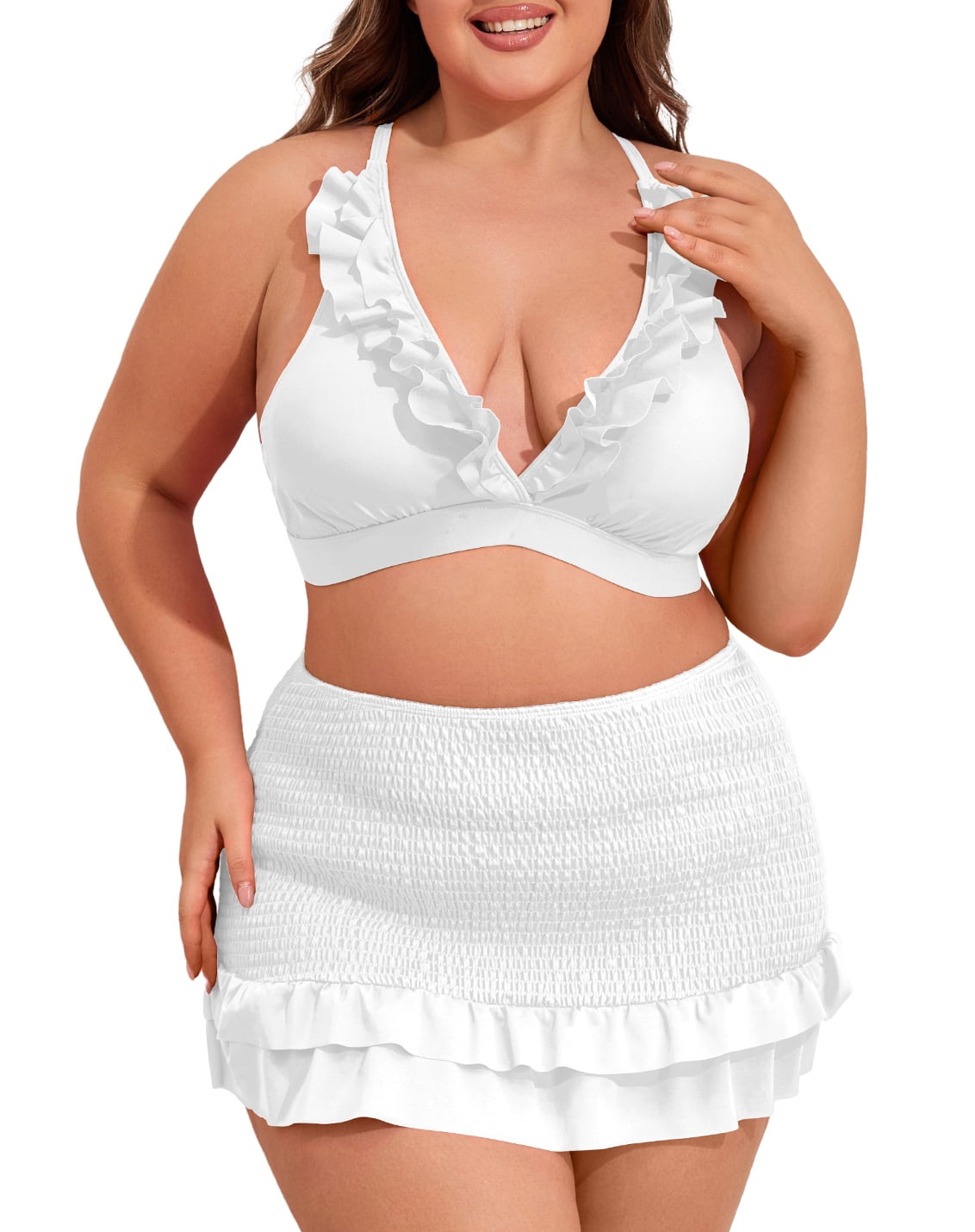 Jusfitsu Plus Size Bikini Sets For Women V Neck High Waisted Bathing