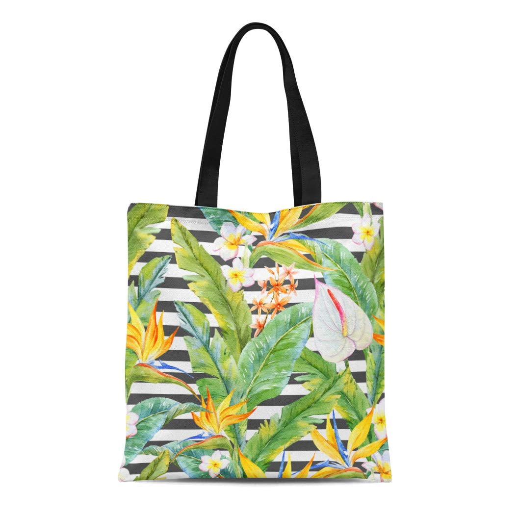 KDAGR Canvas Tote Bag Watercolor Tropical Pattern Flower Strelitzia