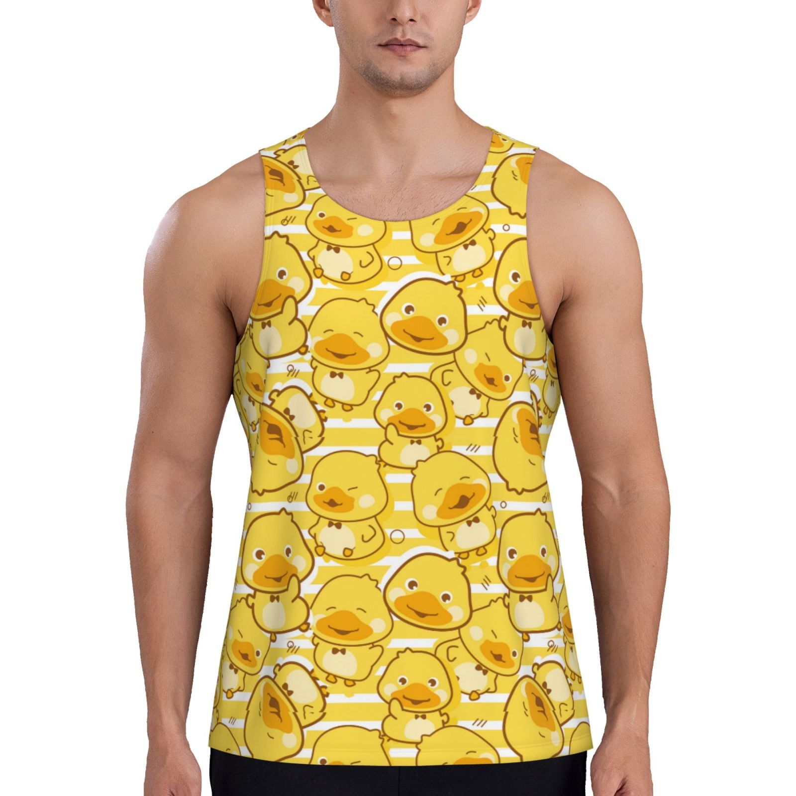 KLL Cool Duck With Yellow Strip Print Men S Muscle Gym Workout Stringer