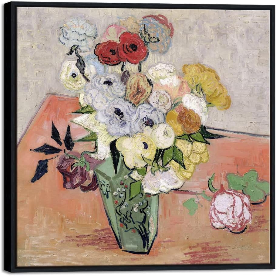 Ksiw Unununframed Wall Art Japanese Vase With Roses And Anemones By