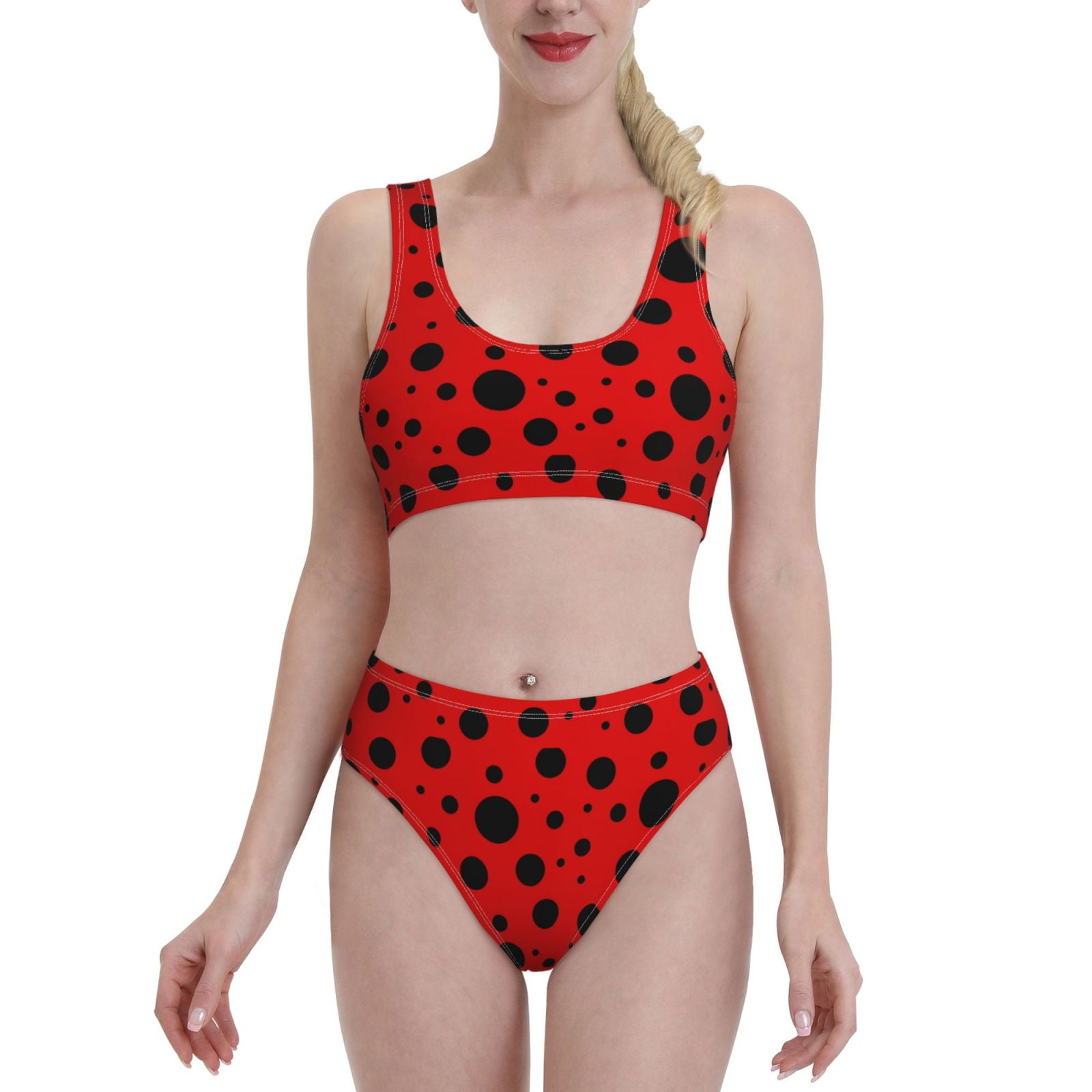 Kdxio Ladybug Pattern For Womens High Waisted Bikini Top Sports Style