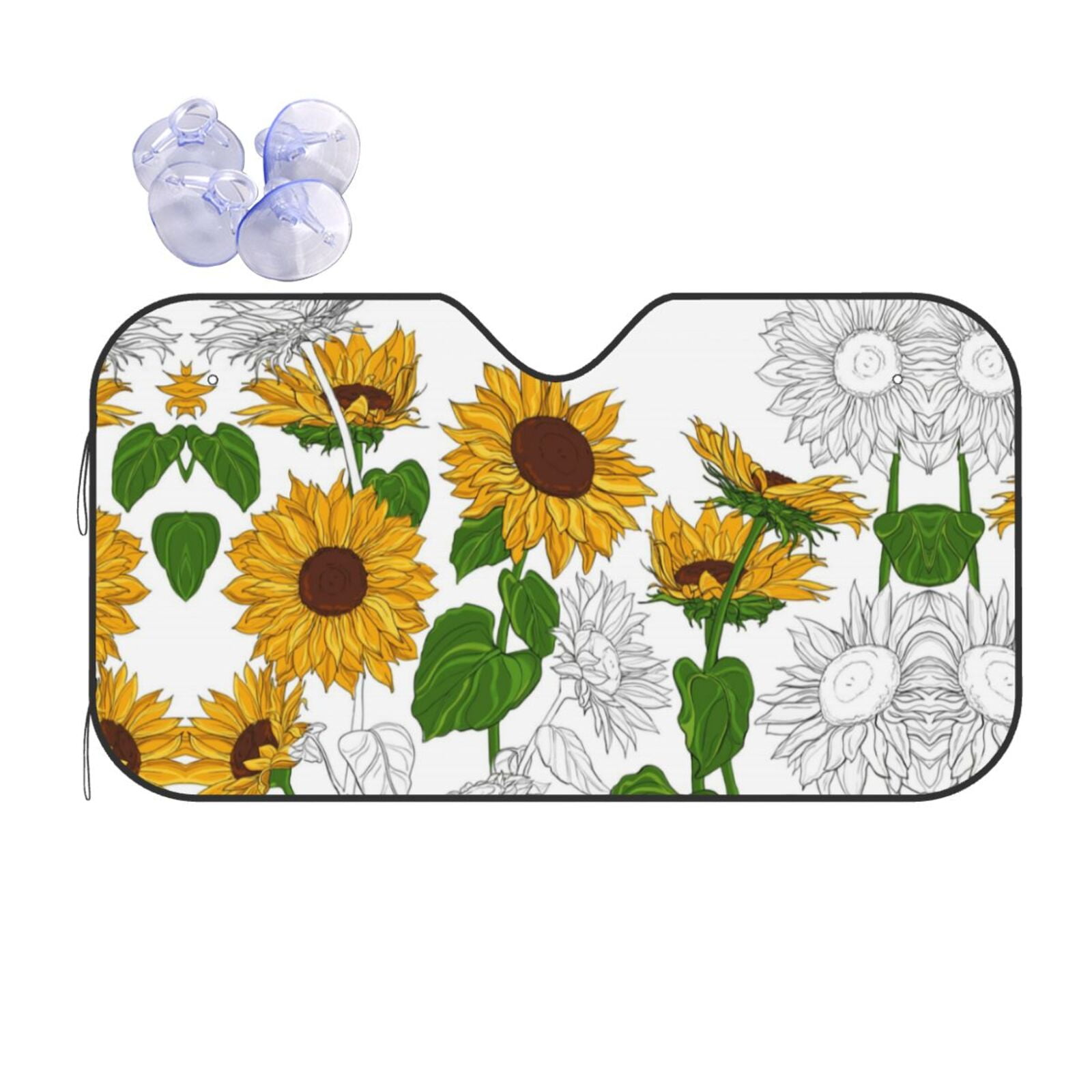 Kdxio Plump Sunflower And Sketch Print Front Windshield Sun Shade