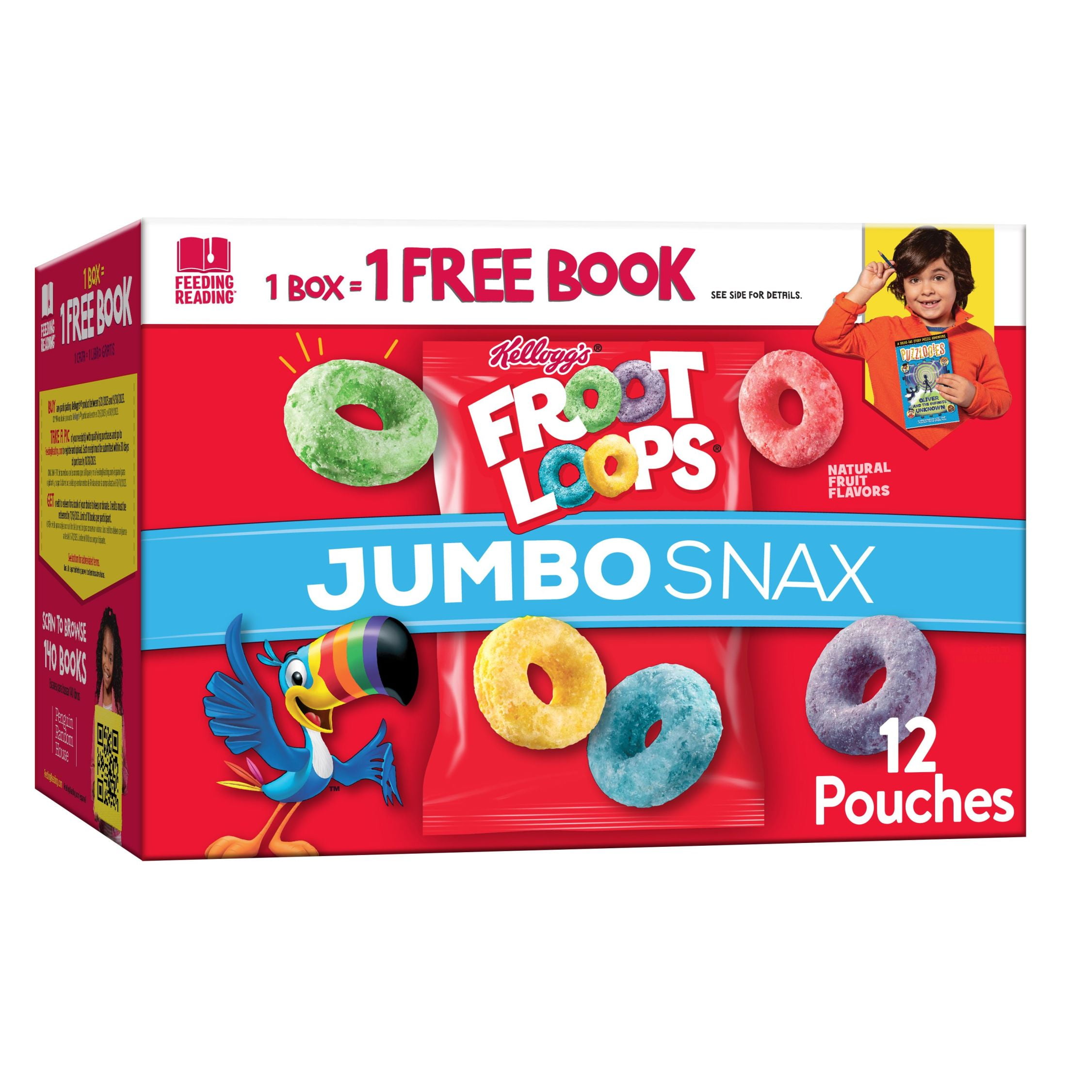 Kellogg S Jumbo Snax Froot Loops Original Cereal Snacks 5 4 Oz 12