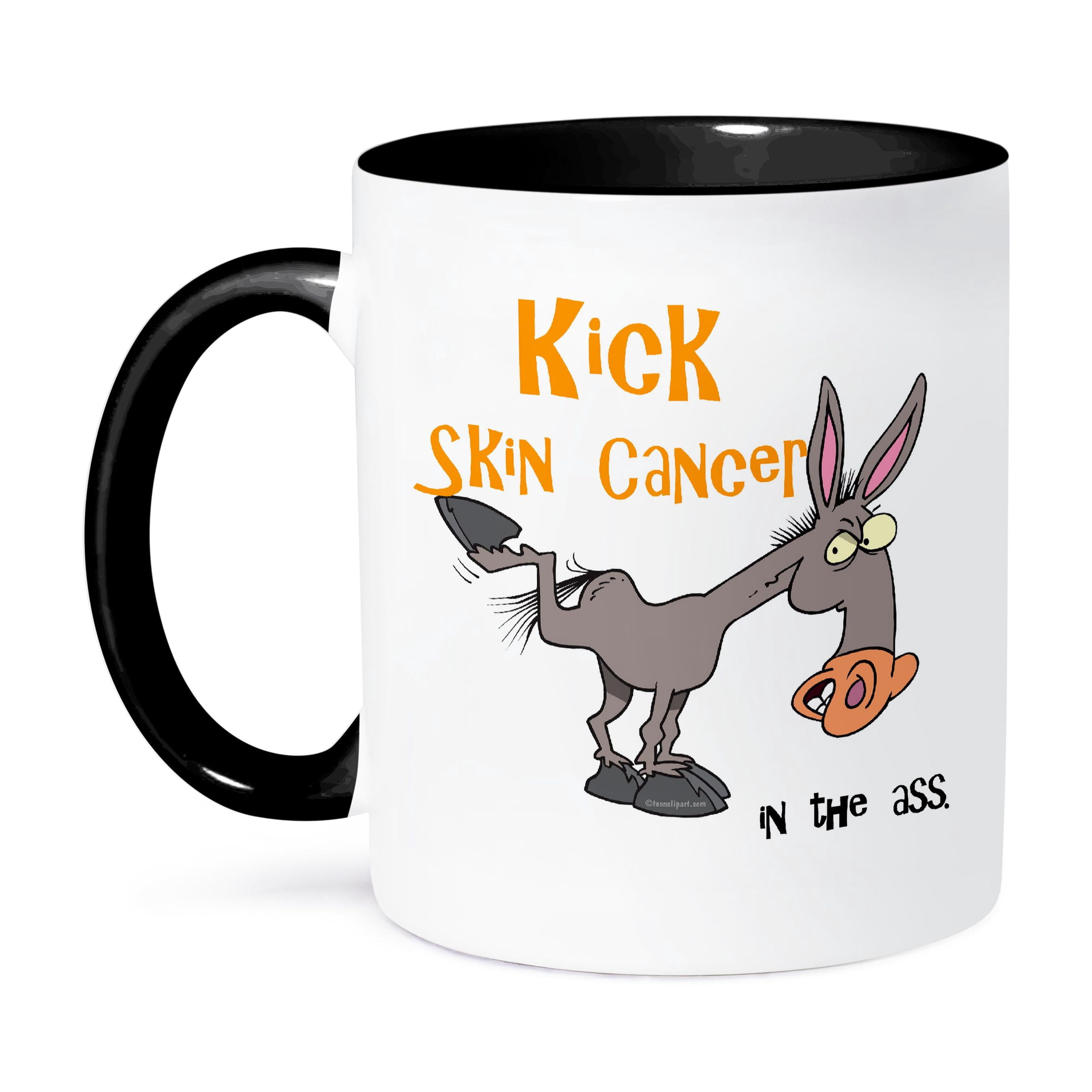 3dRose Kick Skin Cancer In The Ass Awareness Ribbon Cause Design 11oz Two Tone Black Mug