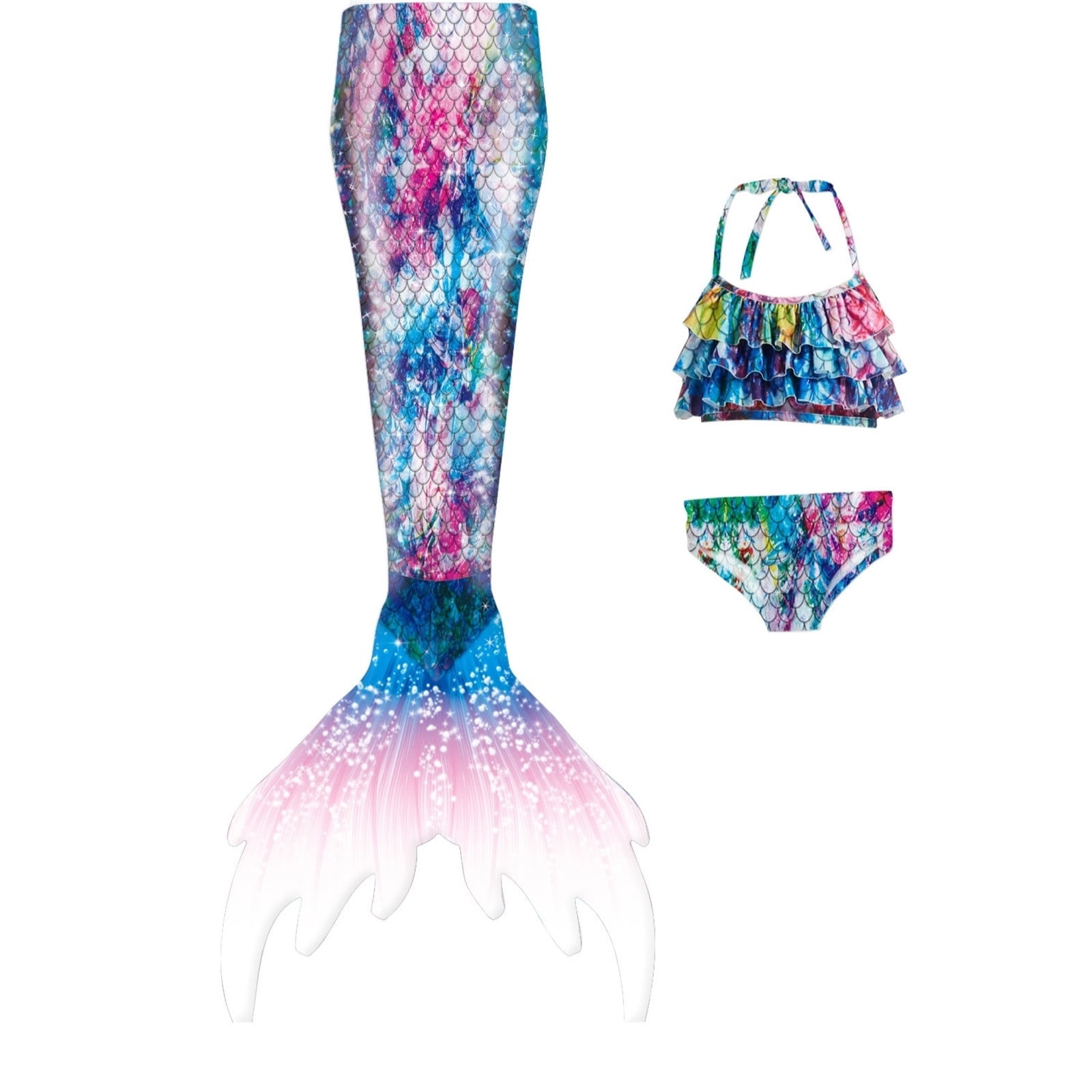 Kiijoy Girls 3 Piece Swimsuit Princess Ruffle Bikini Fish Tail Set