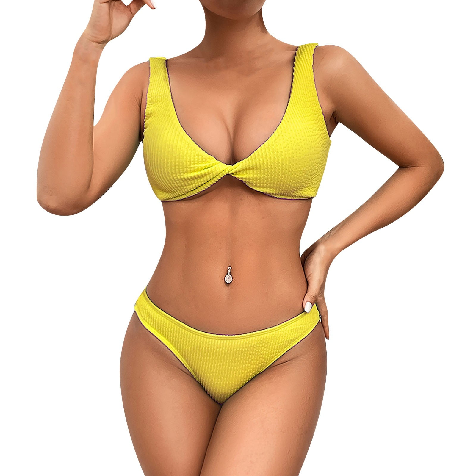 Knosfe Women Bikini Sets Summer Twist Front High Waisted Bathing Suit