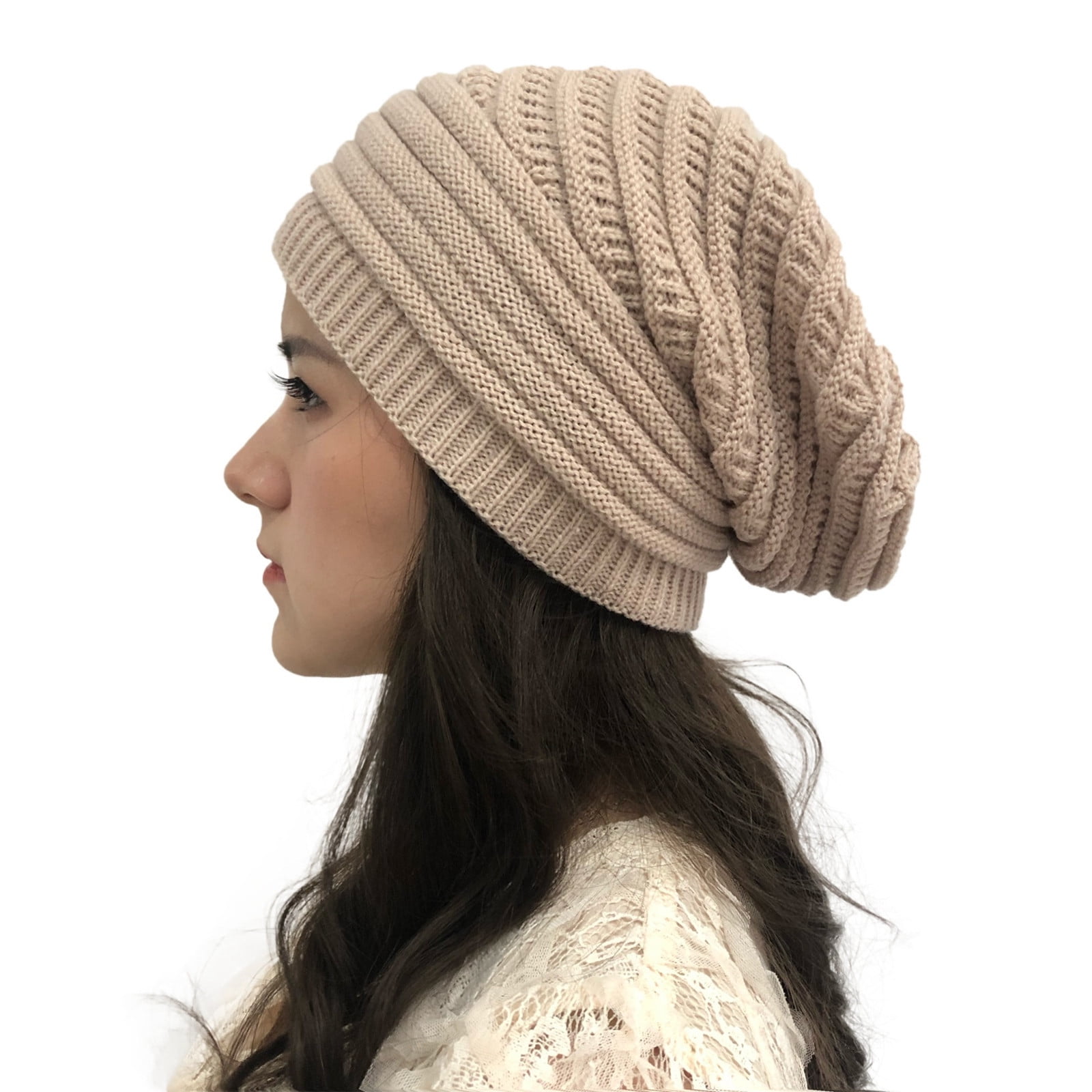 Knosfe Women Winter Slouchy Cable Knit Beanie Hat Chunky Warm Skull Cap