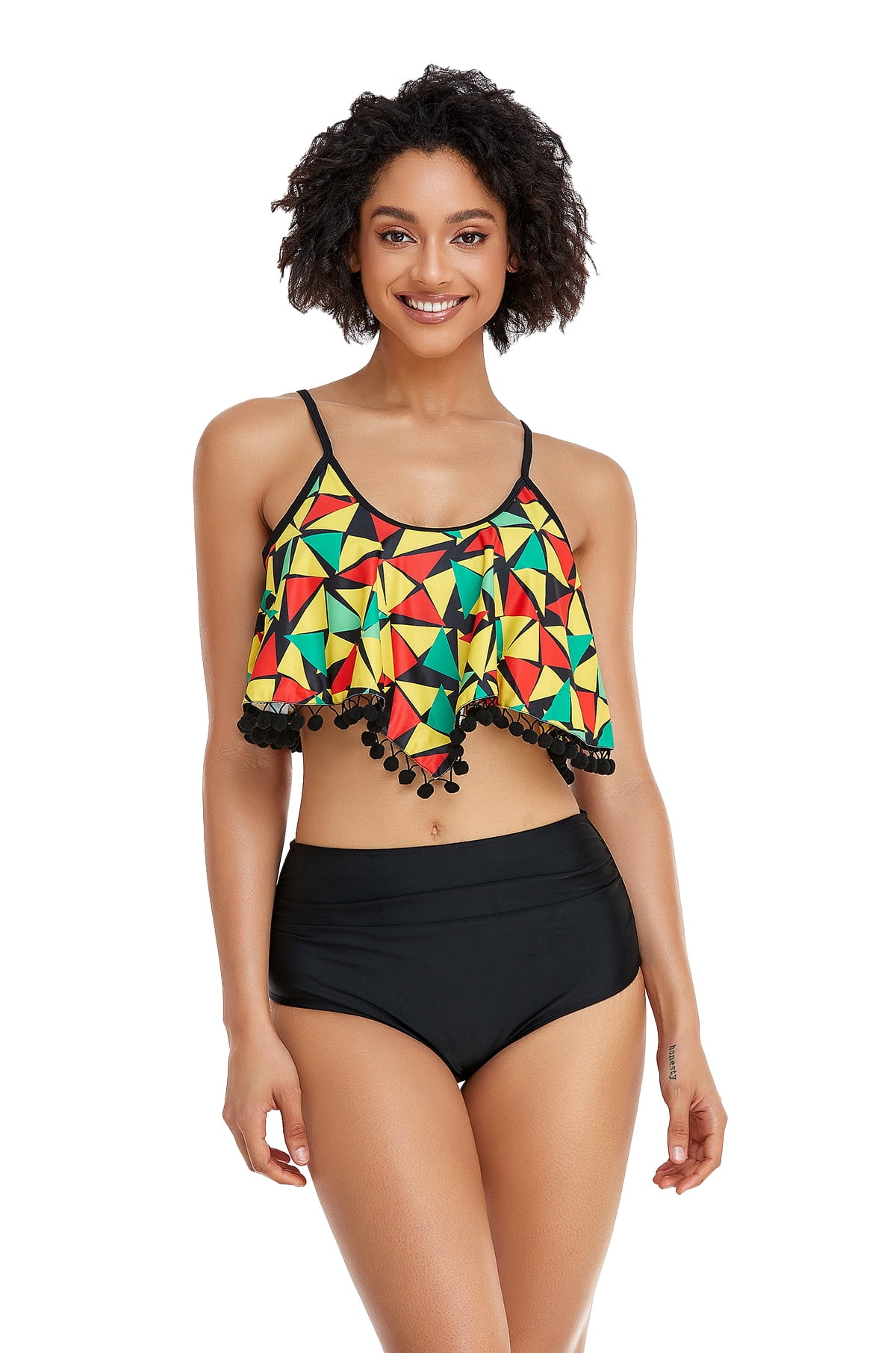 LIORA Women Two Piece High Waisted Bikini Ruffle Swimsuit With Bottom