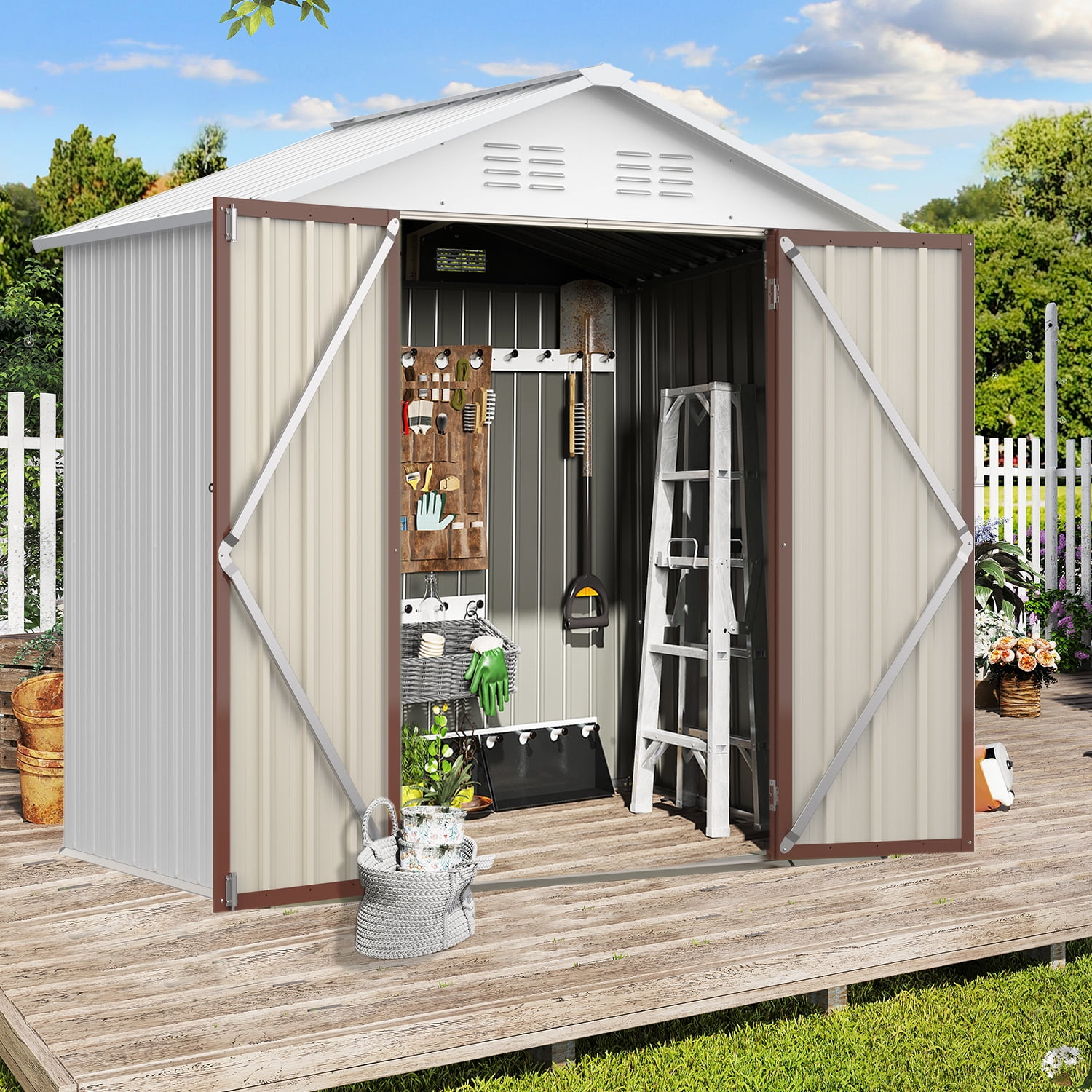 LZBEITEM 6 X 4 Outdoor Metal Storage Sheds Steel Tool Shed Storage