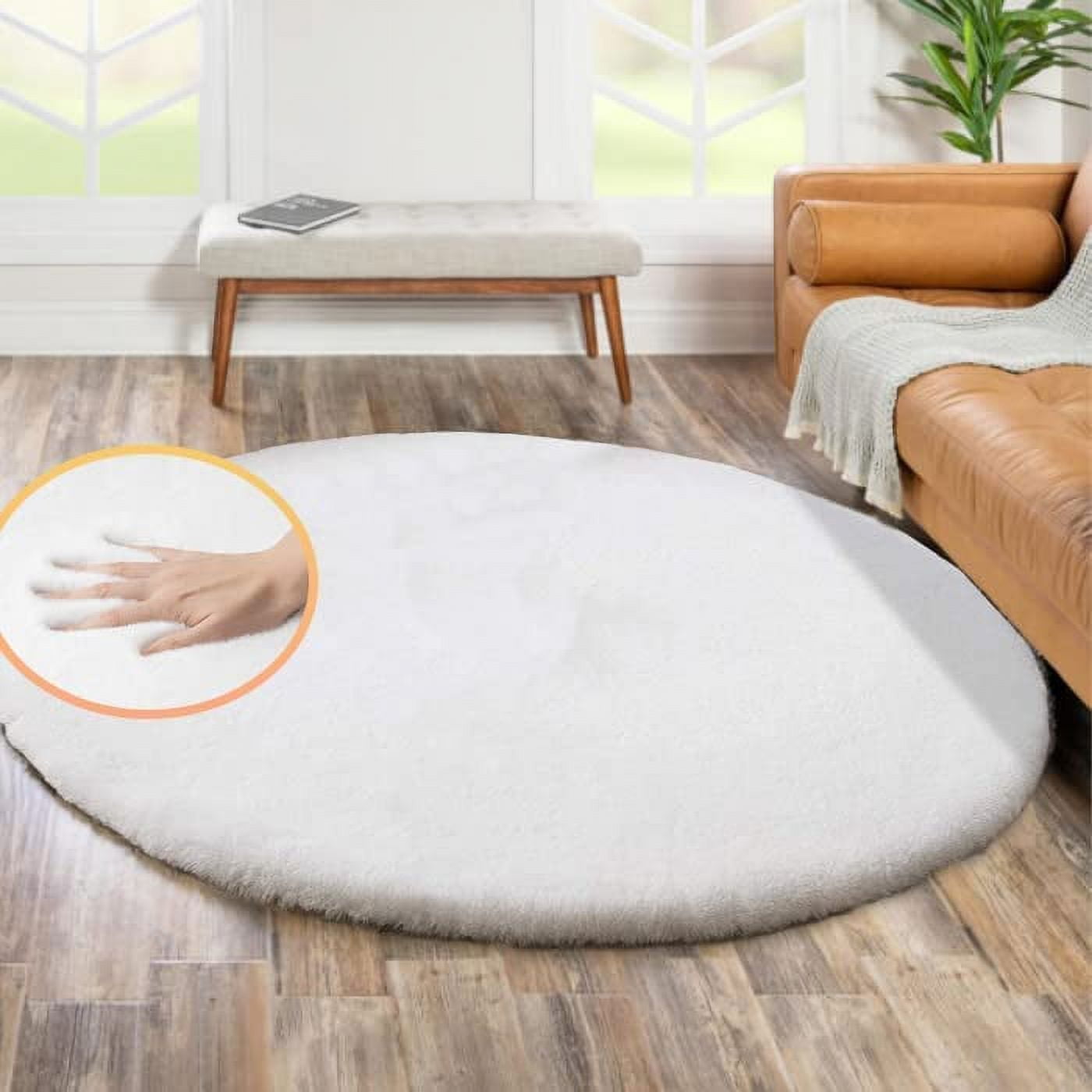 Latepis White Fluffy Round Rug Ft For Bedroom Circle Faux Rabbit