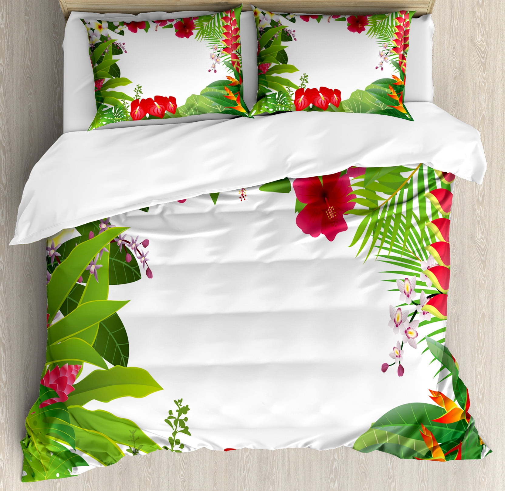 Leaf Duvet Cover Set Hibiscus Plumeria Crepe Gingers Anthurium Leaves