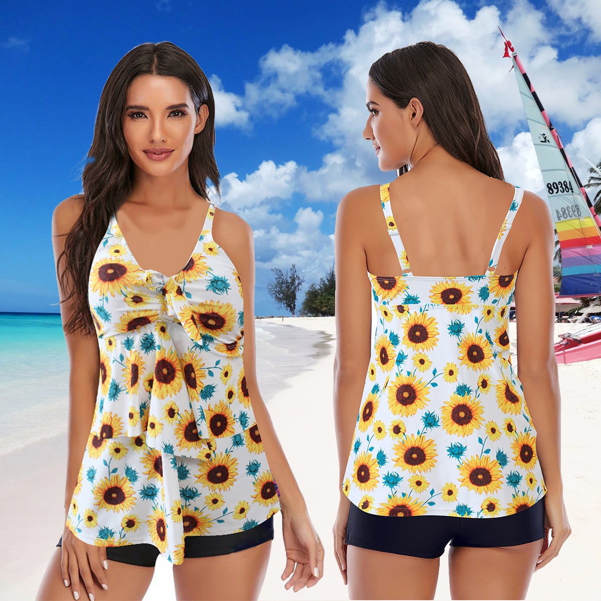 Livego Women S Swimsuits High Waisted Bikini Set Piece Flounce Top High Waist Bottom Tankini