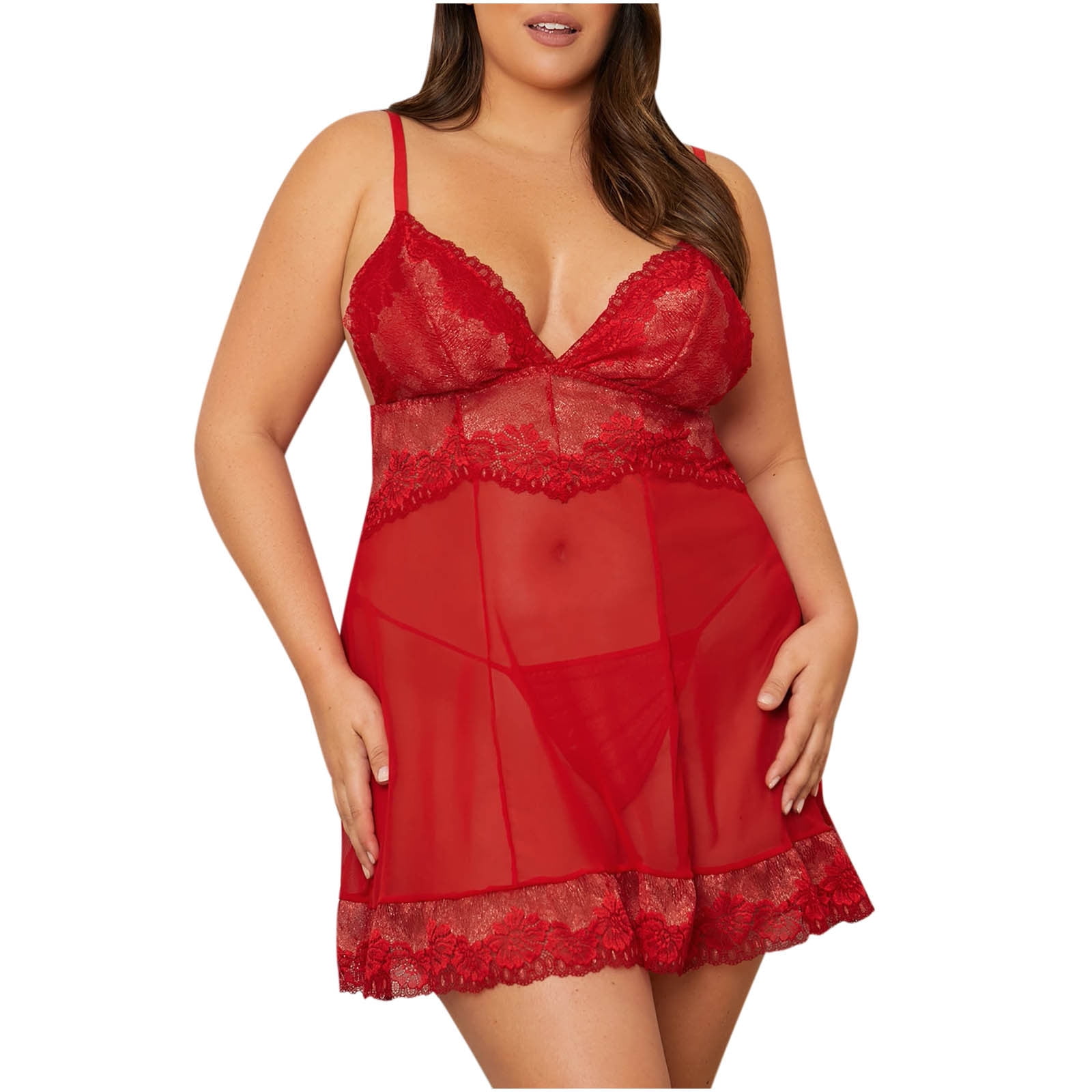 Lovskoo Plus Size Lingerie For Women One Piece V Neck Lace