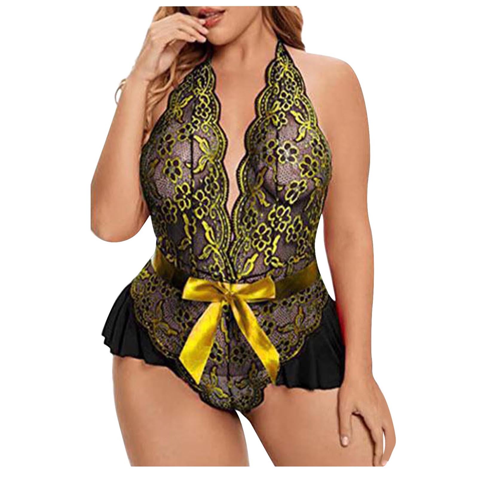 Lovskoo Women S 2024 Plus Size Lace Teddy Lingerie One Piece Sexy