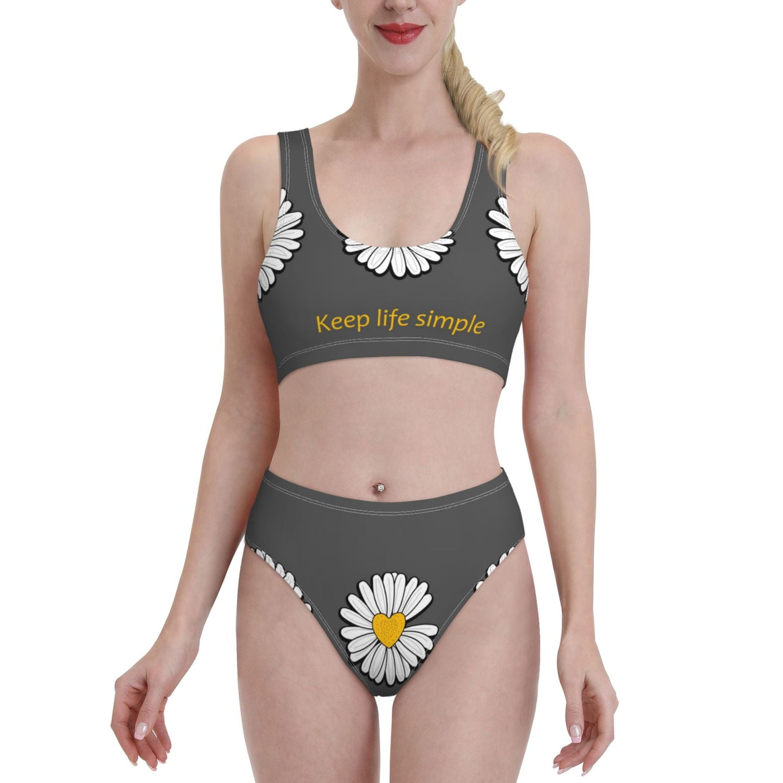 Lsque Keep Life Simple Daisy Flower Print Women S Bikini Tankini Set 2
